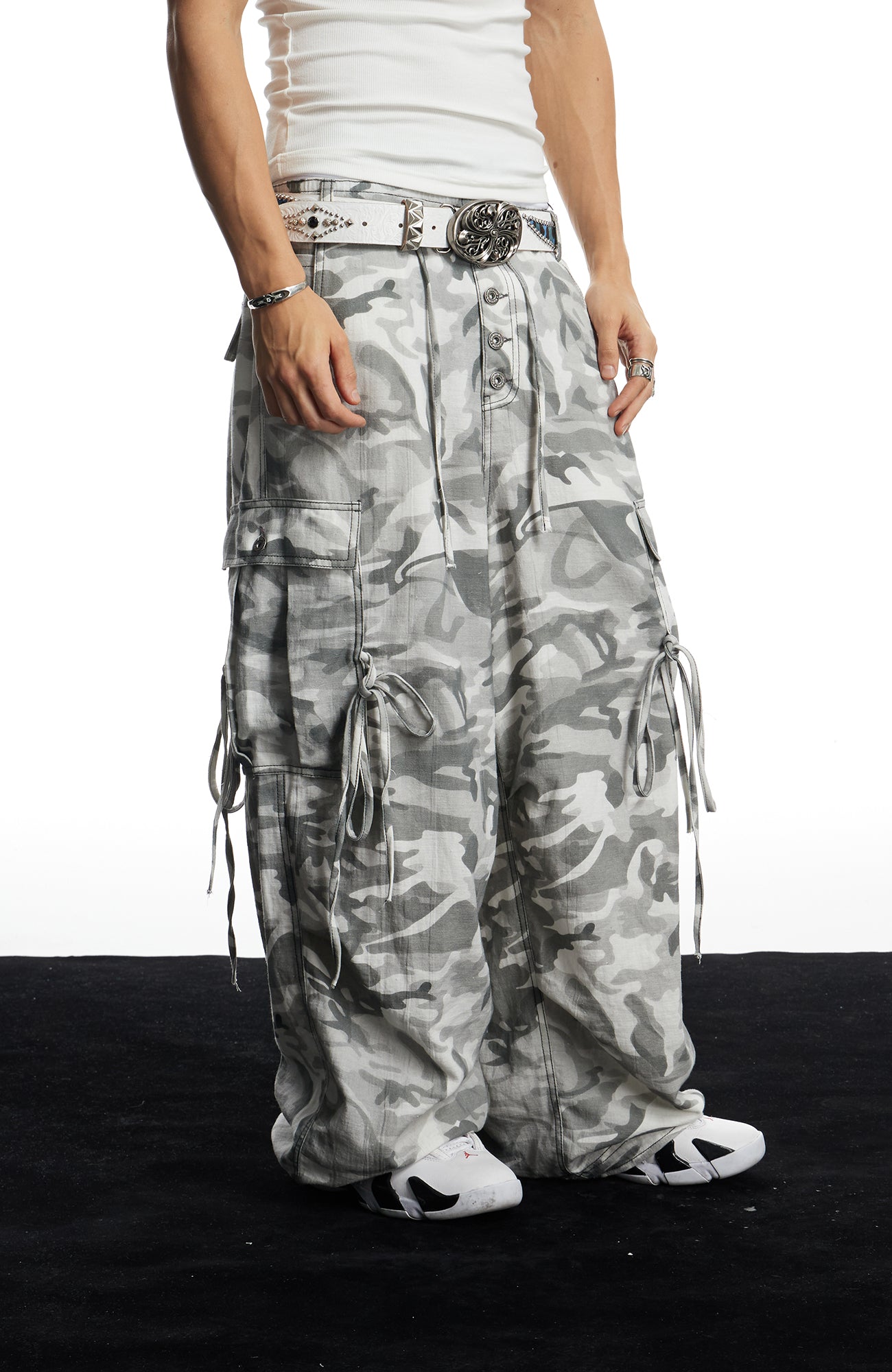 DND4DES Drawstring Camo Cargo Wide-Leg Pants