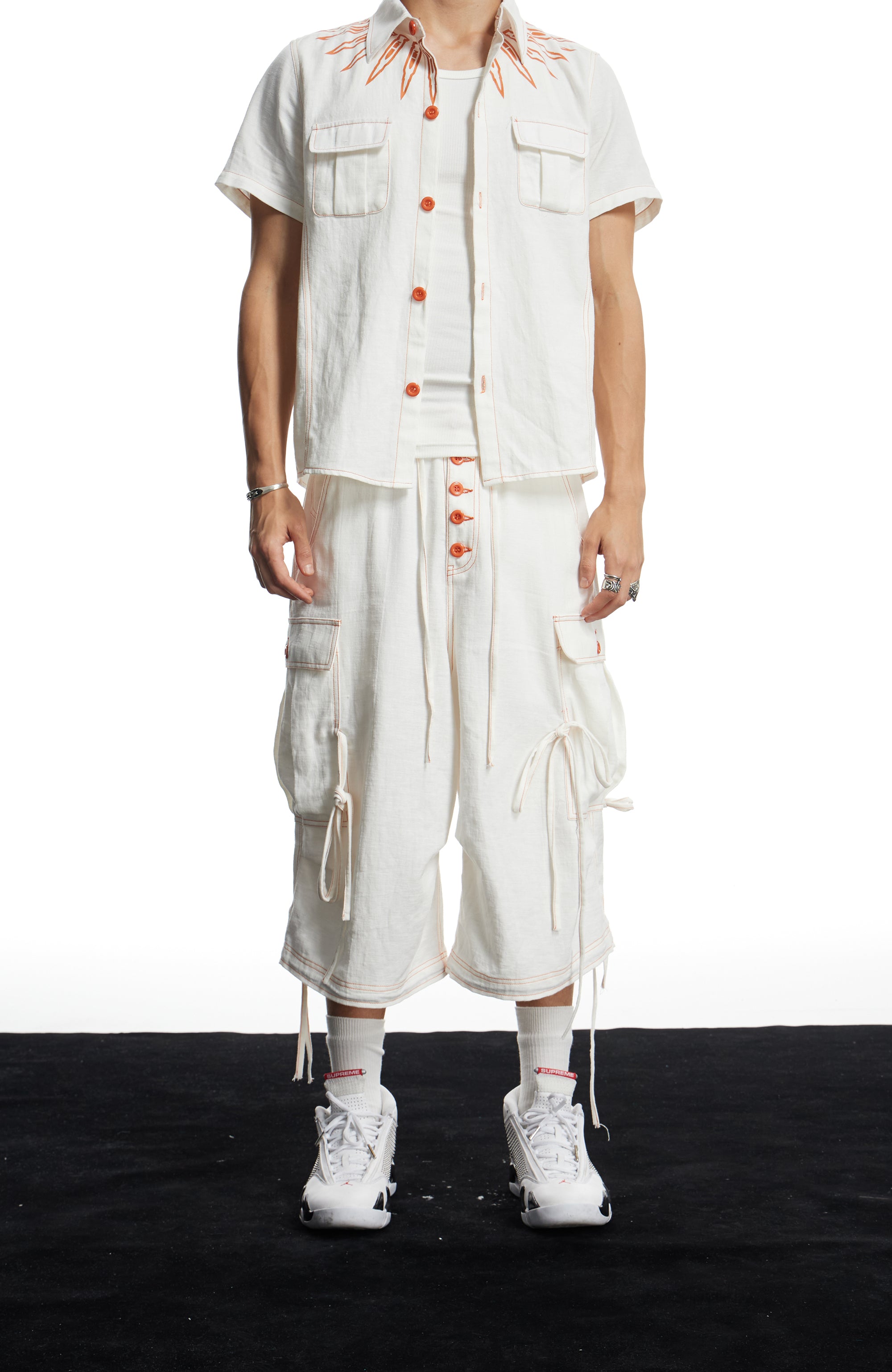 DND4DES Contrast Stitch Cargo Wide-Leg Shorts