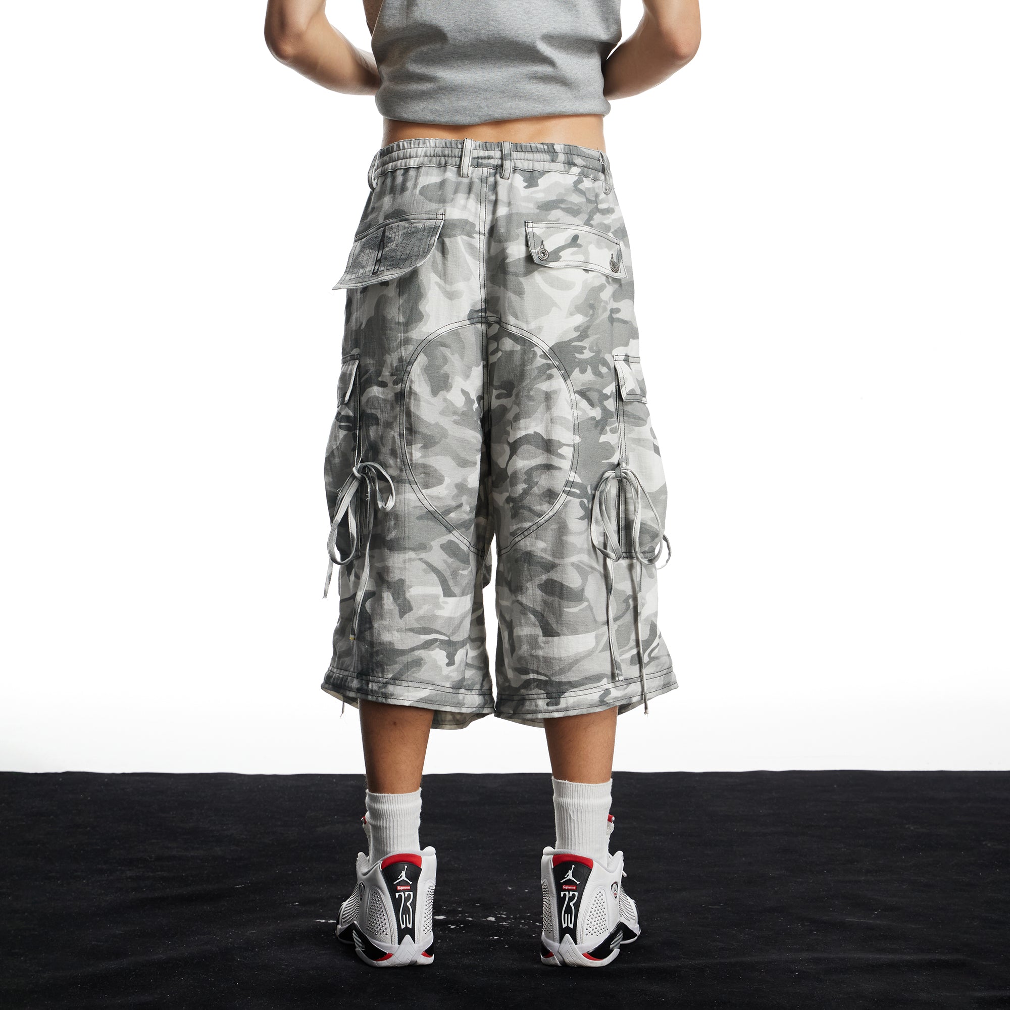 DND4DES Drawstring Camo Cargo Wide-Leg Shorts