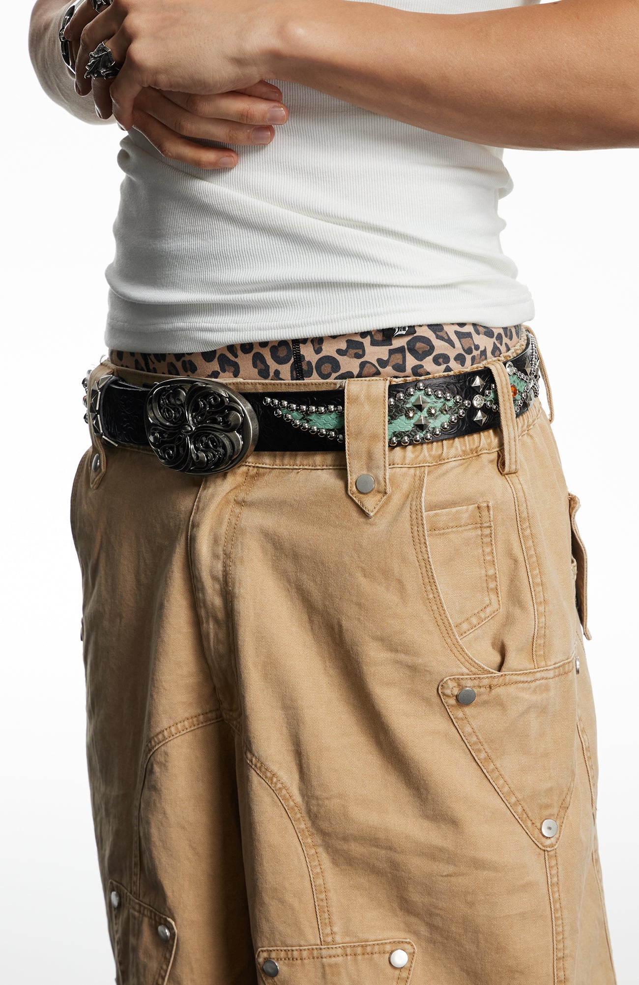 DND4DES Studded Engraved Leather Belt
