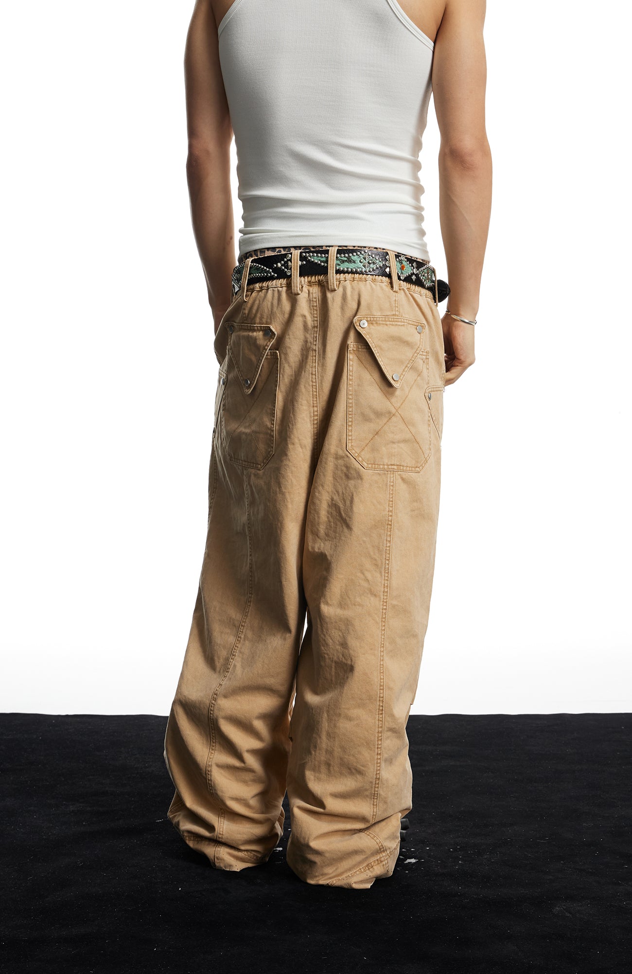 DND4DES Geometric Panel Studded Wide-Leg Pants