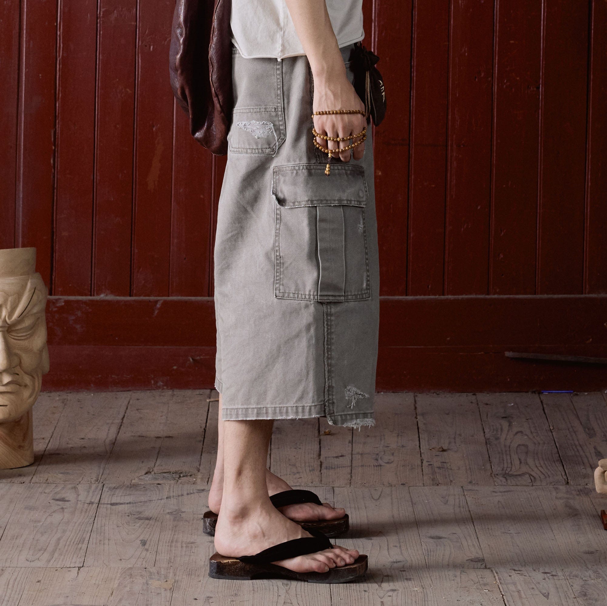 IN EXISTENCE Distressed Multi-Pocket Straight-Leg Cargo Shorts, premium urban and streetwear designers apparel on PROJECTISR.com, IN EXISTENCE