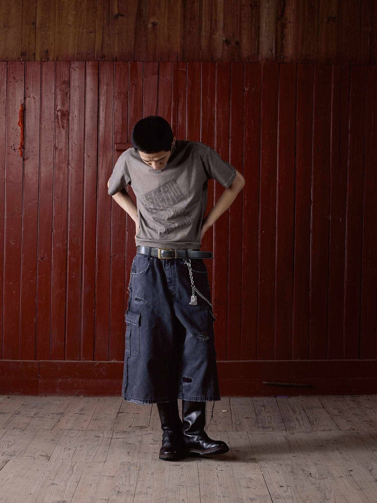 IN EXISTENCE Distressed Multi-Pocket Straight-Leg Cargo Shorts, premium urban and streetwear designers apparel on PROJECTISR.com, IN EXISTENCE