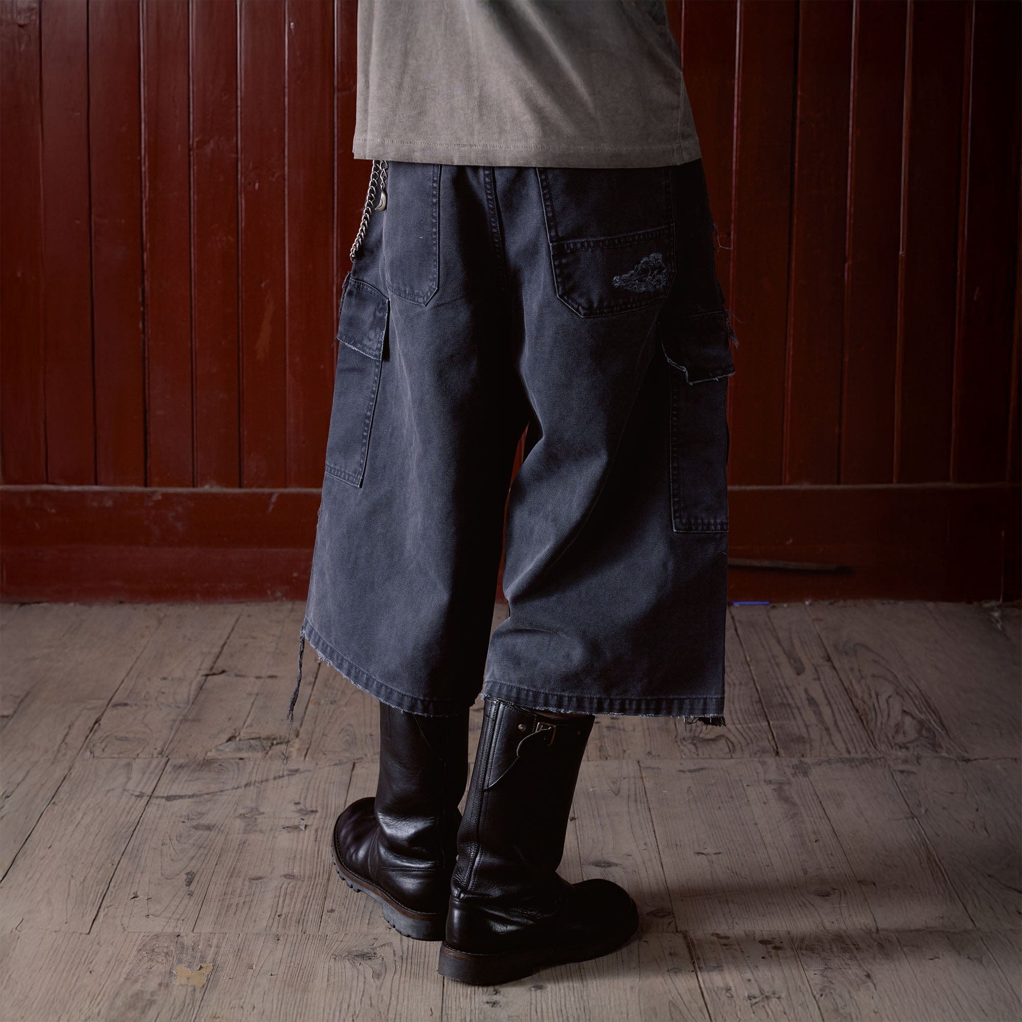 IN EXISTENCE Distressed Multi-Pocket Straight-Leg Cargo Shorts, premium urban and streetwear designers apparel on PROJECTISR.com, IN EXISTENCE