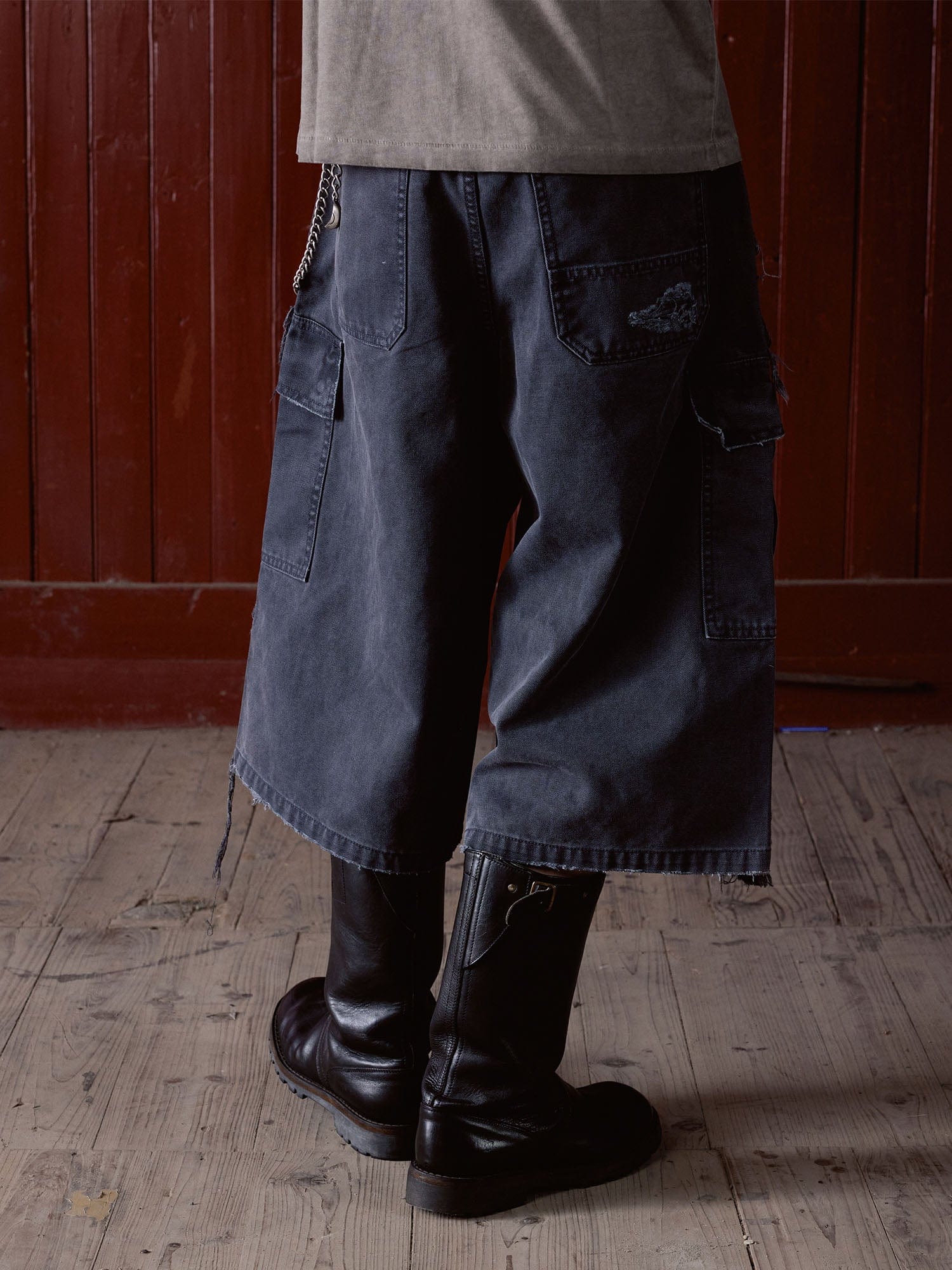 IN EXISTENCE Distressed Multi-Pocket Straight-Leg Cargo Shorts, premium urban and streetwear designers apparel on PROJECTISR.com, IN EXISTENCE