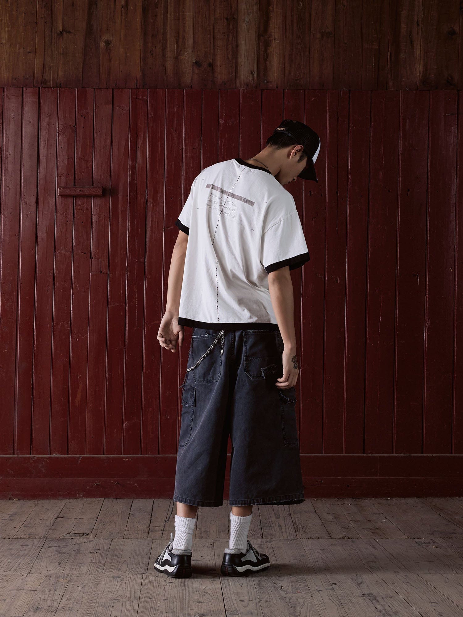 IN EXISTENCE Distressed Multi-Pocket Straight-Leg Cargo Shorts, premium urban and streetwear designers apparel on PROJECTISR.com, IN EXISTENCE