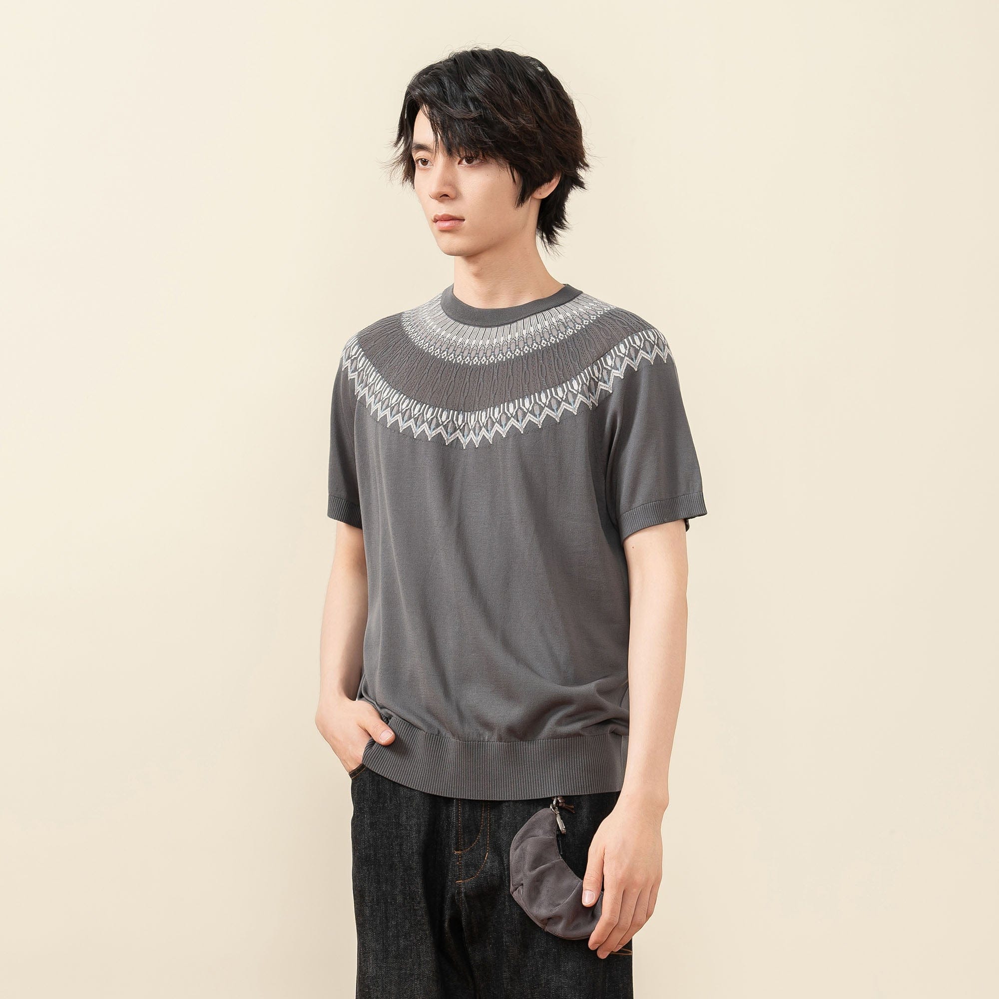 MOITIEDEPETALE Fair Isle Jacquard Tee, premium urban and streetwear designers apparel on PROJECTISR.com, MOITIEDEPETALE