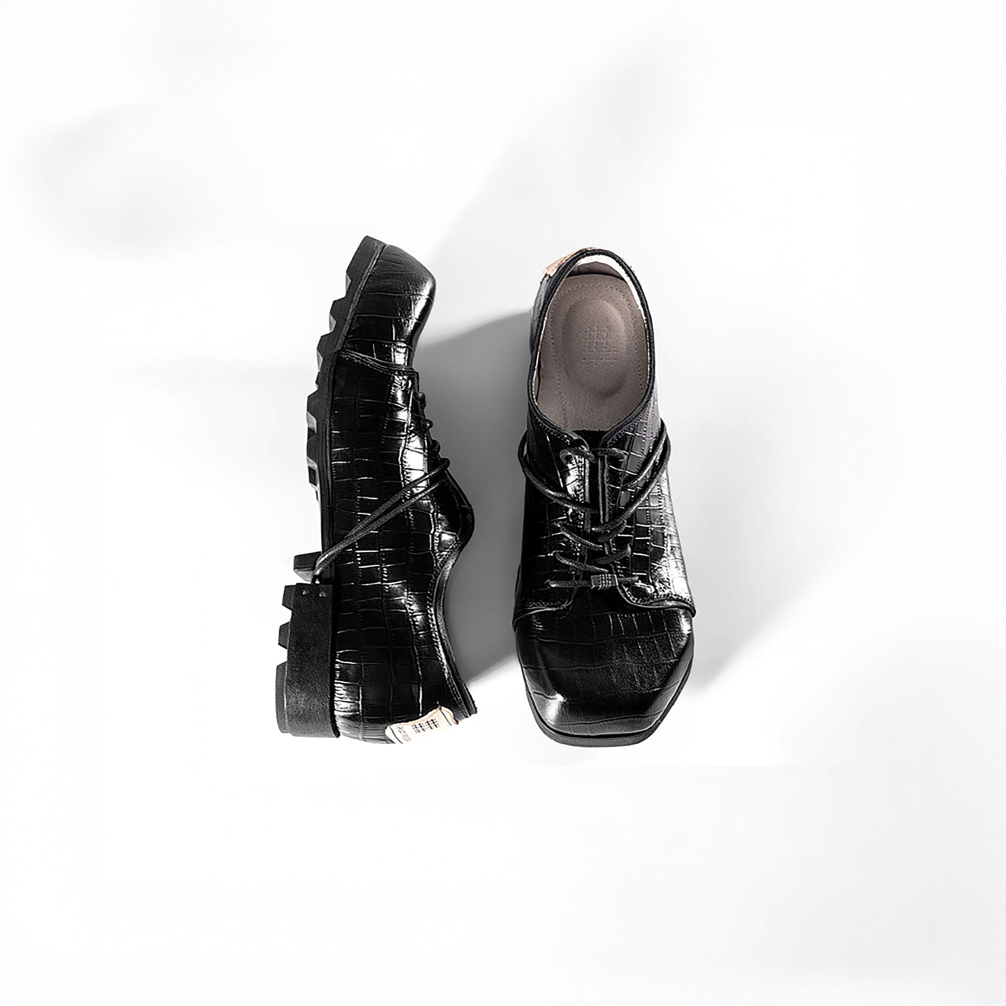 REWRITE Croc-Embossed Square-Toe Derby Shoes, premium urban and streetwear designers apparel on PROJECTISR.com, REWRITE