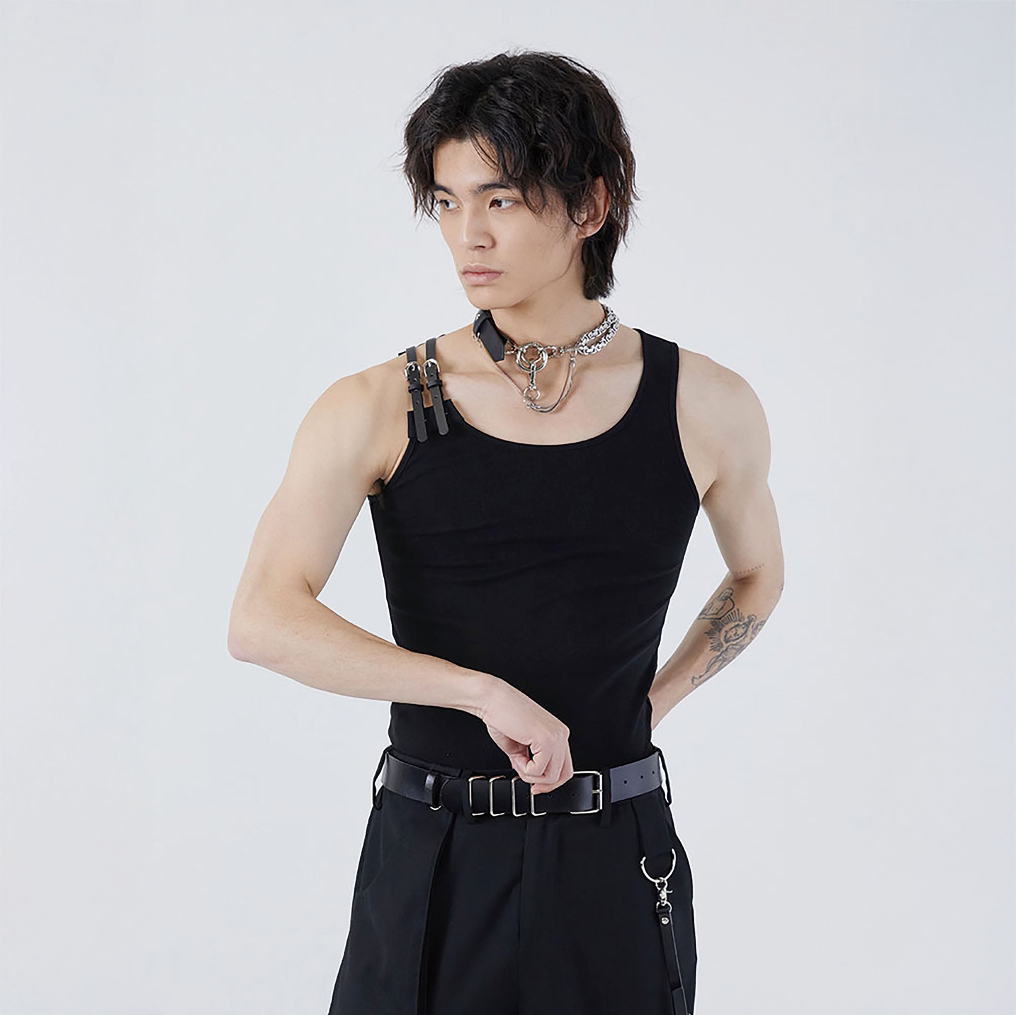 TUIMU Buckle Strap Ribbed Tank Top, premium urban and streetwear designers apparel on PROJECTISR.com, TUIMU