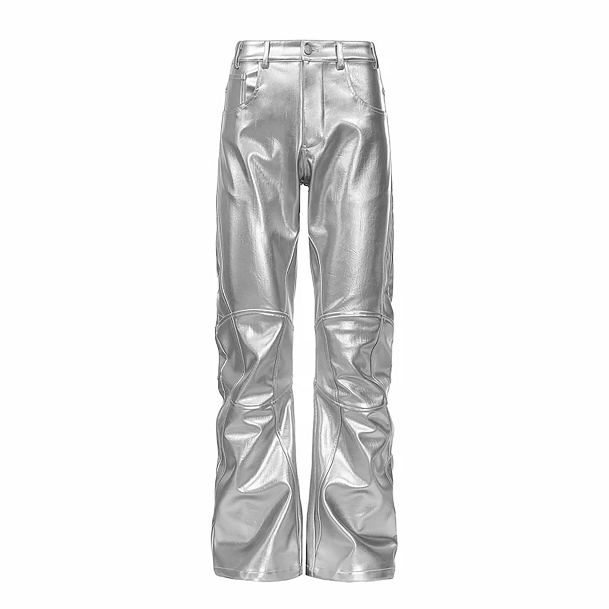 REBEL WAVE Silver Liquid Faux Leather Straight-Leg Pants