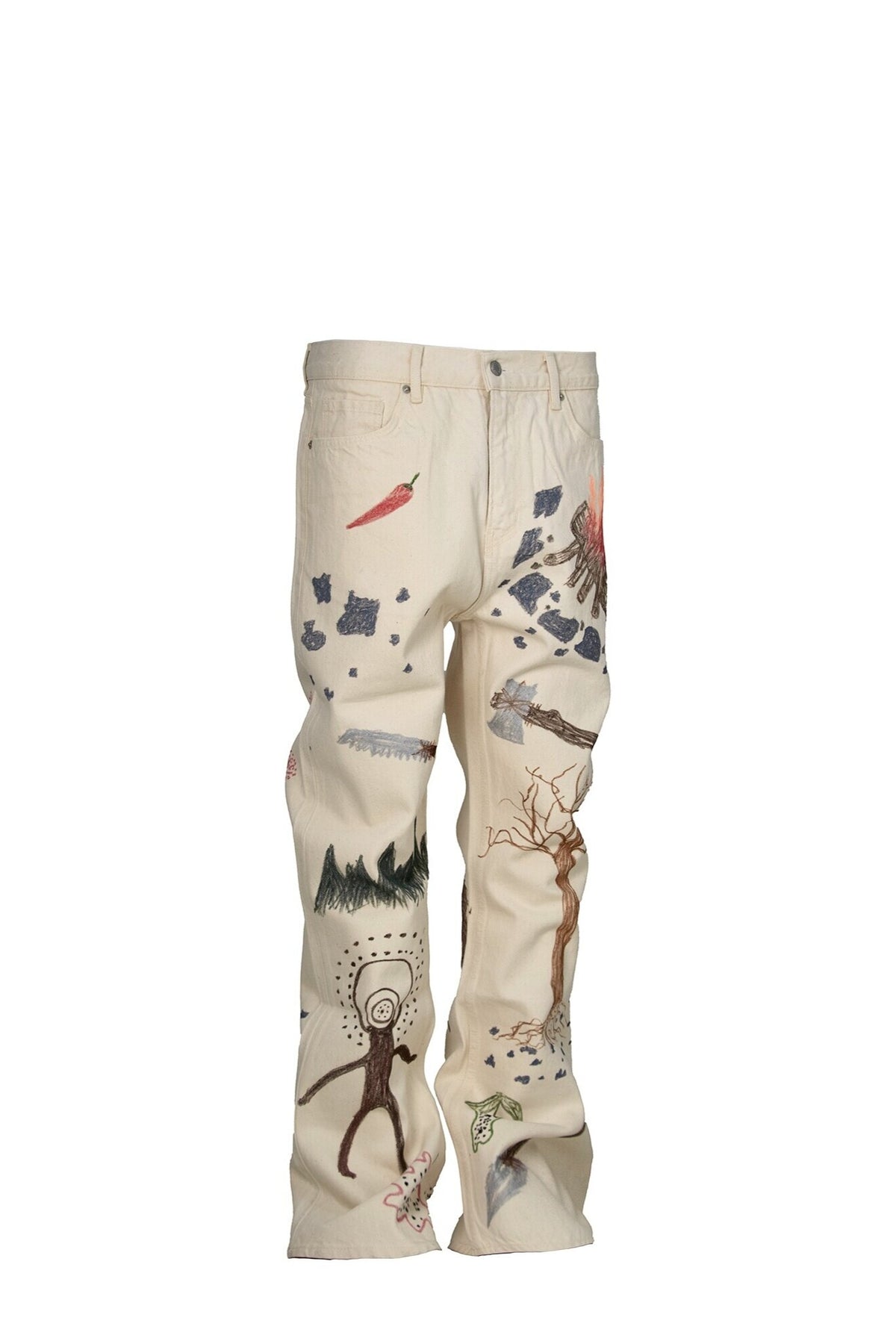 ZWDH Hand-Painted Wilderness Graffiti Jeans — flat lay