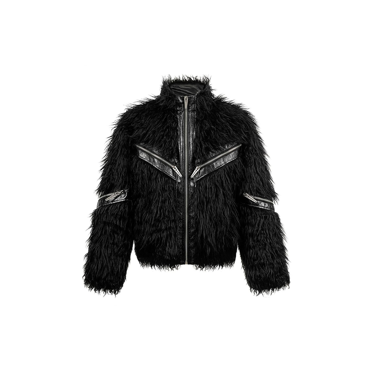 REBEL WAVE Faux Leather Zippered Faux Fur Jacket