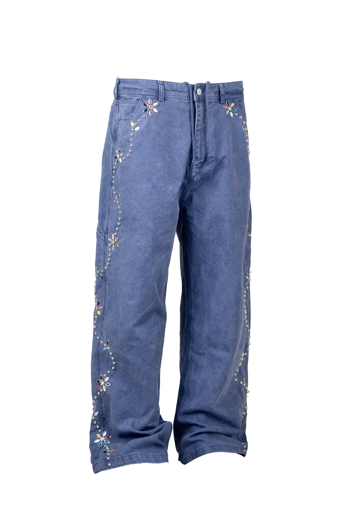 ZWDH Studded Floral Straight-Leg Jeans — flat lay