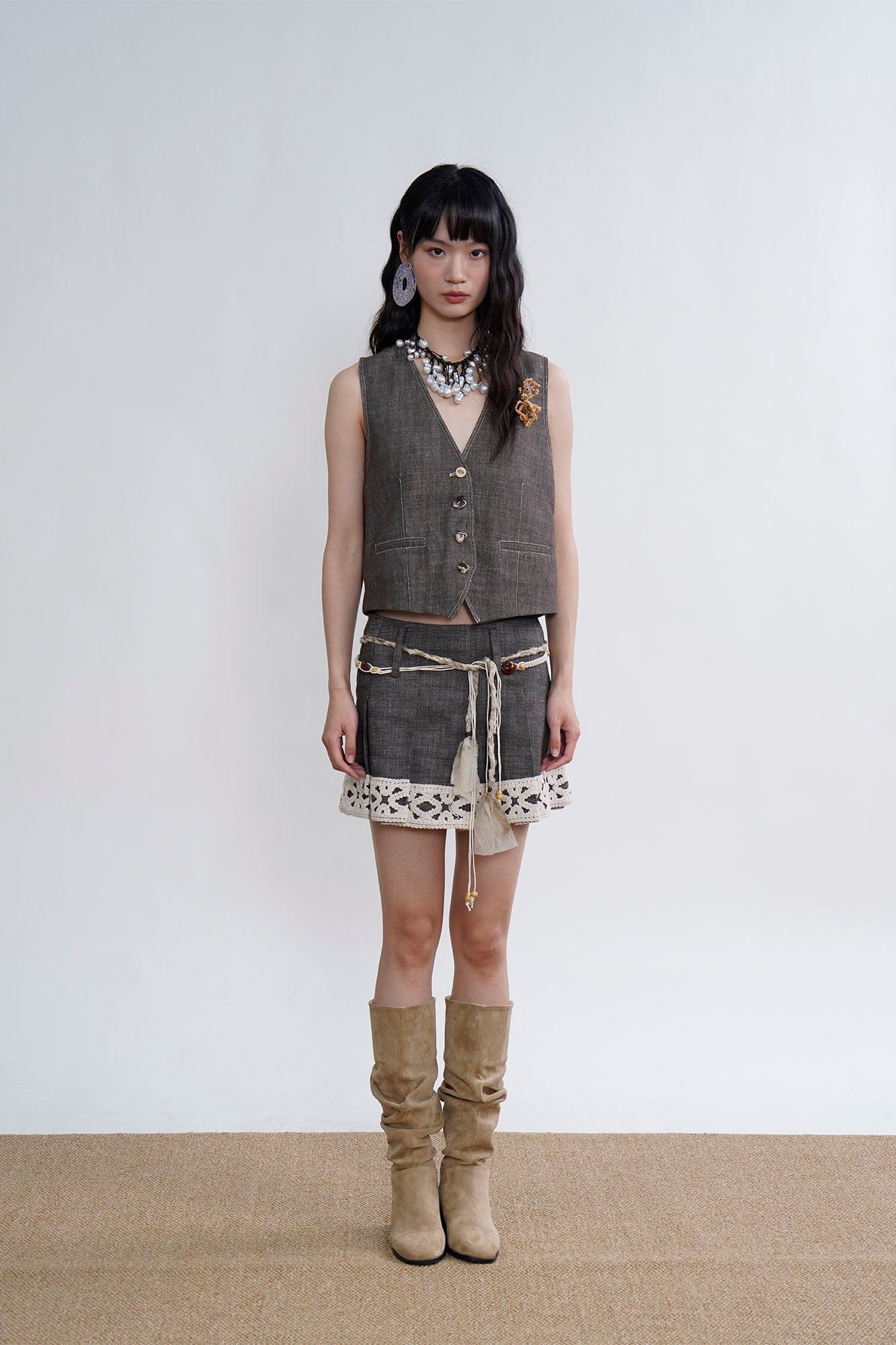 ORAL UTOPIA Stitch Linen-Blend Mismatched Button Vest, premium urban and streetwear designers apparel on PROJECTISR.com, ORAL UTOPIA