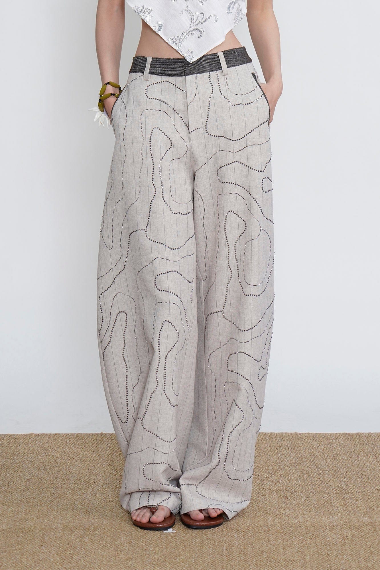 ORAL UTOPIA Topographic Studded Panel Pocket Wide-Leg Pants, premium urban and streetwear designers apparel on PROJECTISR.com, ORAL UTOPIA