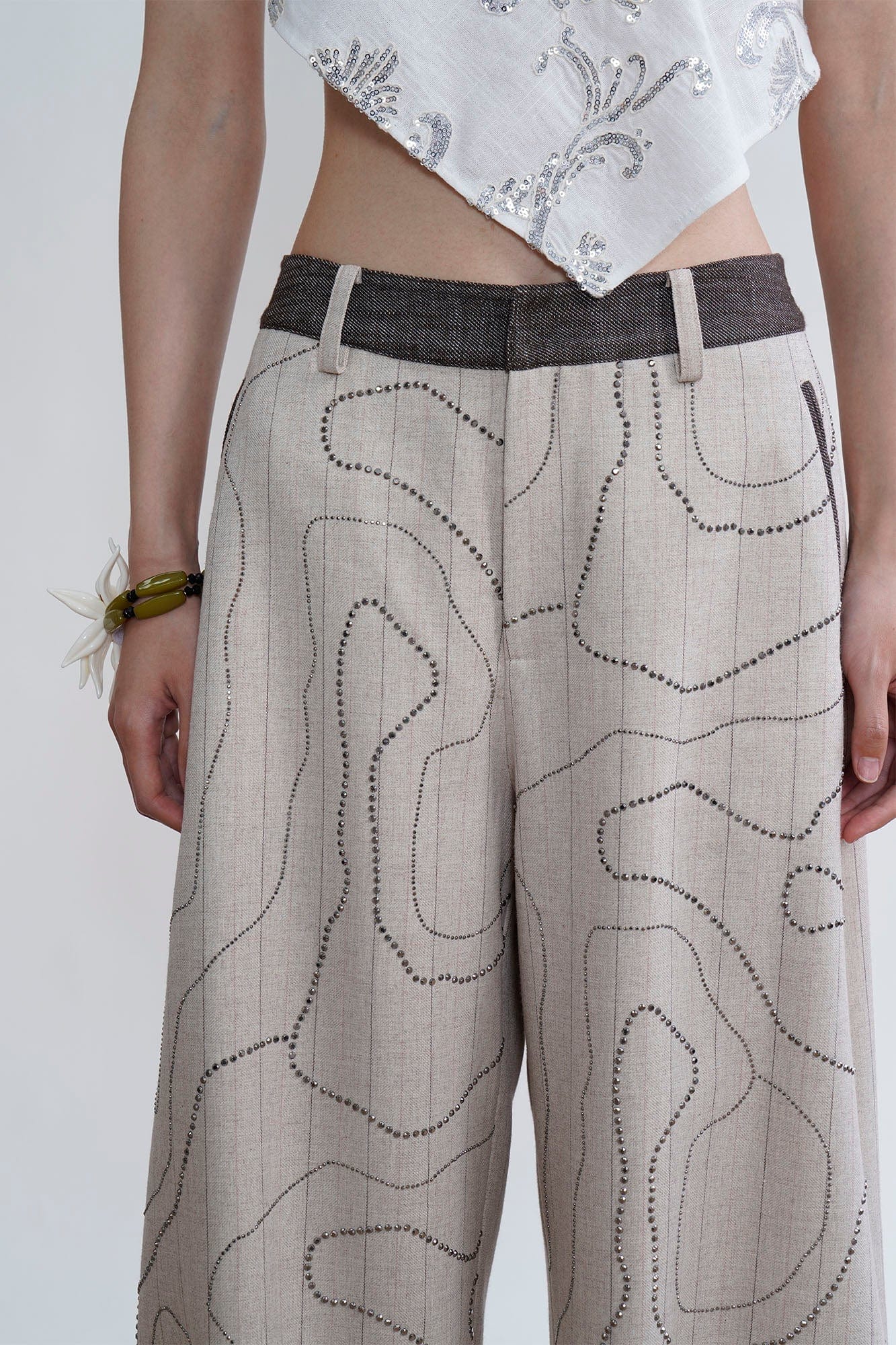 ORAL UTOPIA Topographic Studded Panel Pocket Wide-Leg Pants, premium urban and streetwear designers apparel on PROJECTISR.com, ORAL UTOPIA