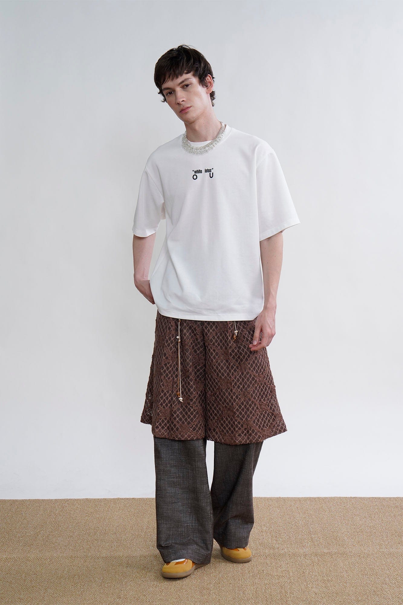 ORAL UTOPIA Crochet Burnt-Out Lace Overlay Shorts, premium urban and streetwear designers apparel on PROJECTISR.com, ORAL UTOPIA