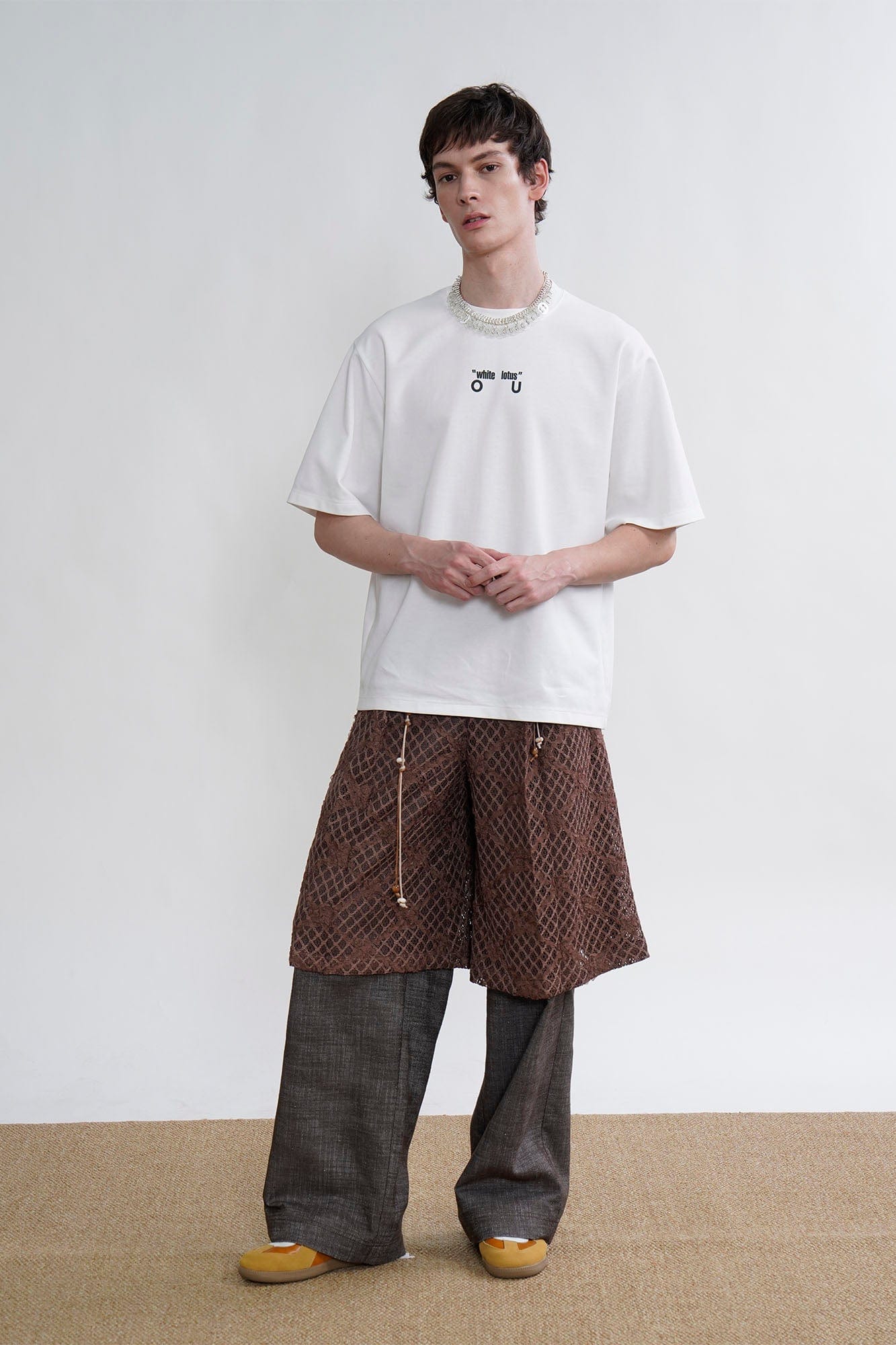 ORAL UTOPIA Crochet Burnt-Out Lace Overlay Shorts, premium urban and streetwear designers apparel on PROJECTISR.com, ORAL UTOPIA