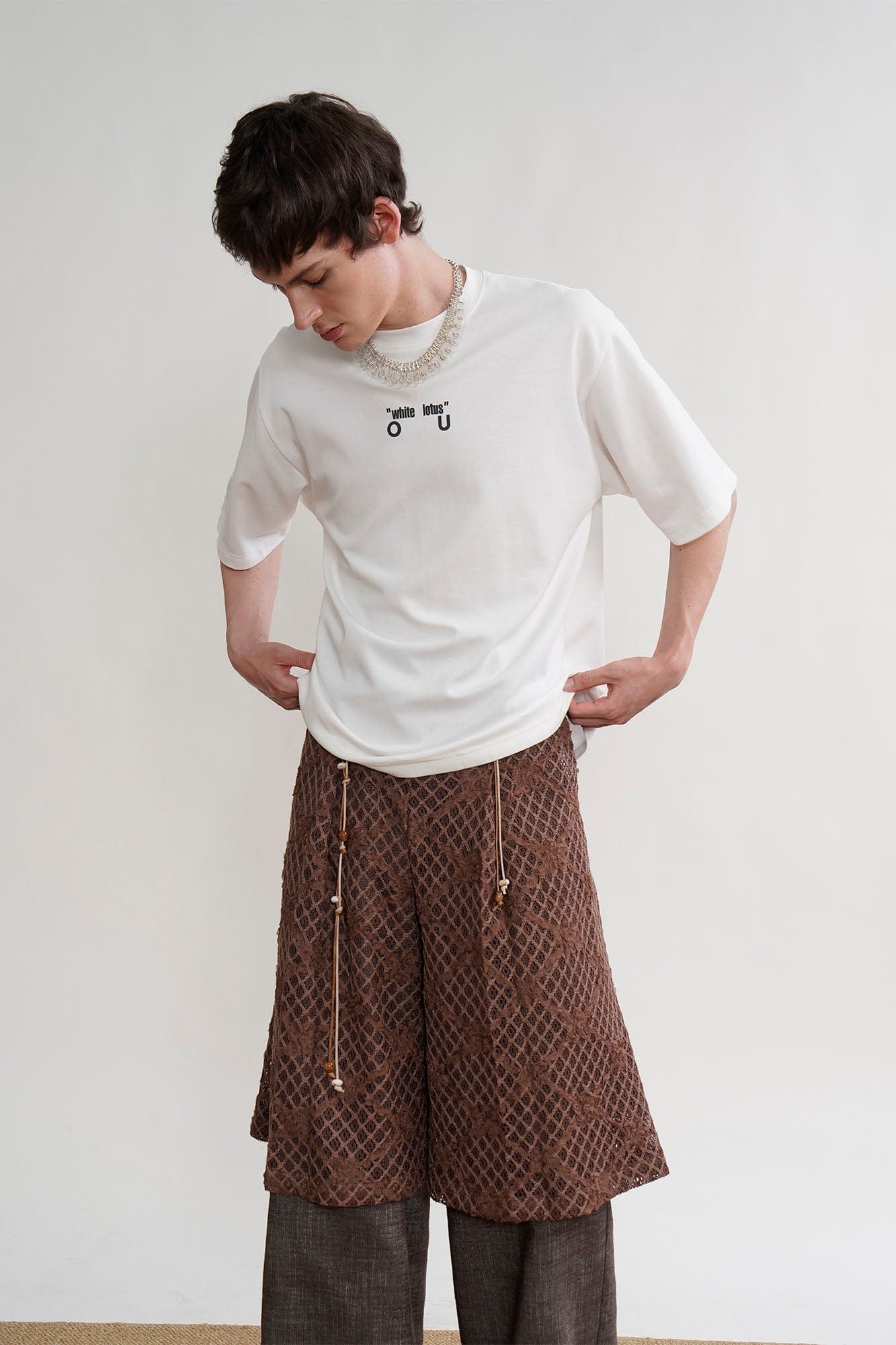 ORAL UTOPIA Crochet Burnt-Out Lace Overlay Shorts, premium urban and streetwear designers apparel on PROJECTISR.com, ORAL UTOPIA