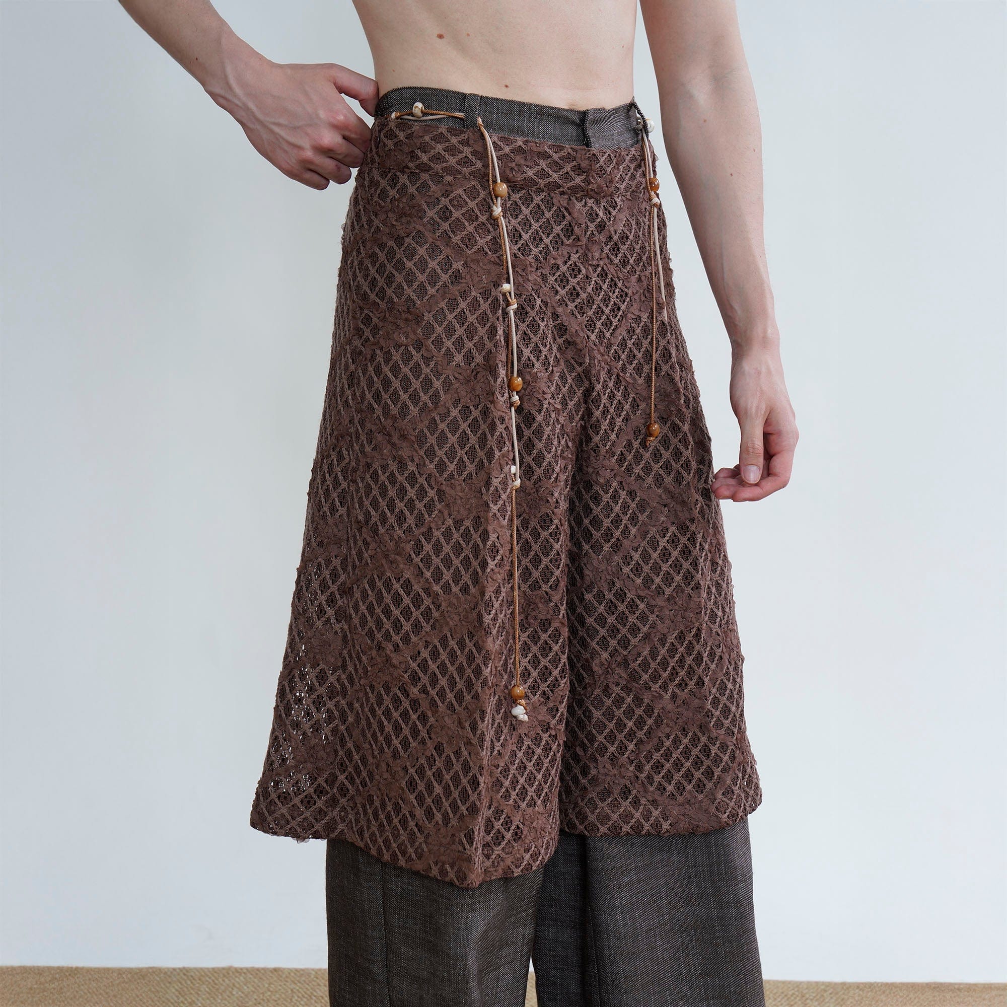 ORAL UTOPIA Crochet Burnt-Out Lace Overlay Shorts, premium urban and streetwear designers apparel on PROJECTISR.com, ORAL UTOPIA