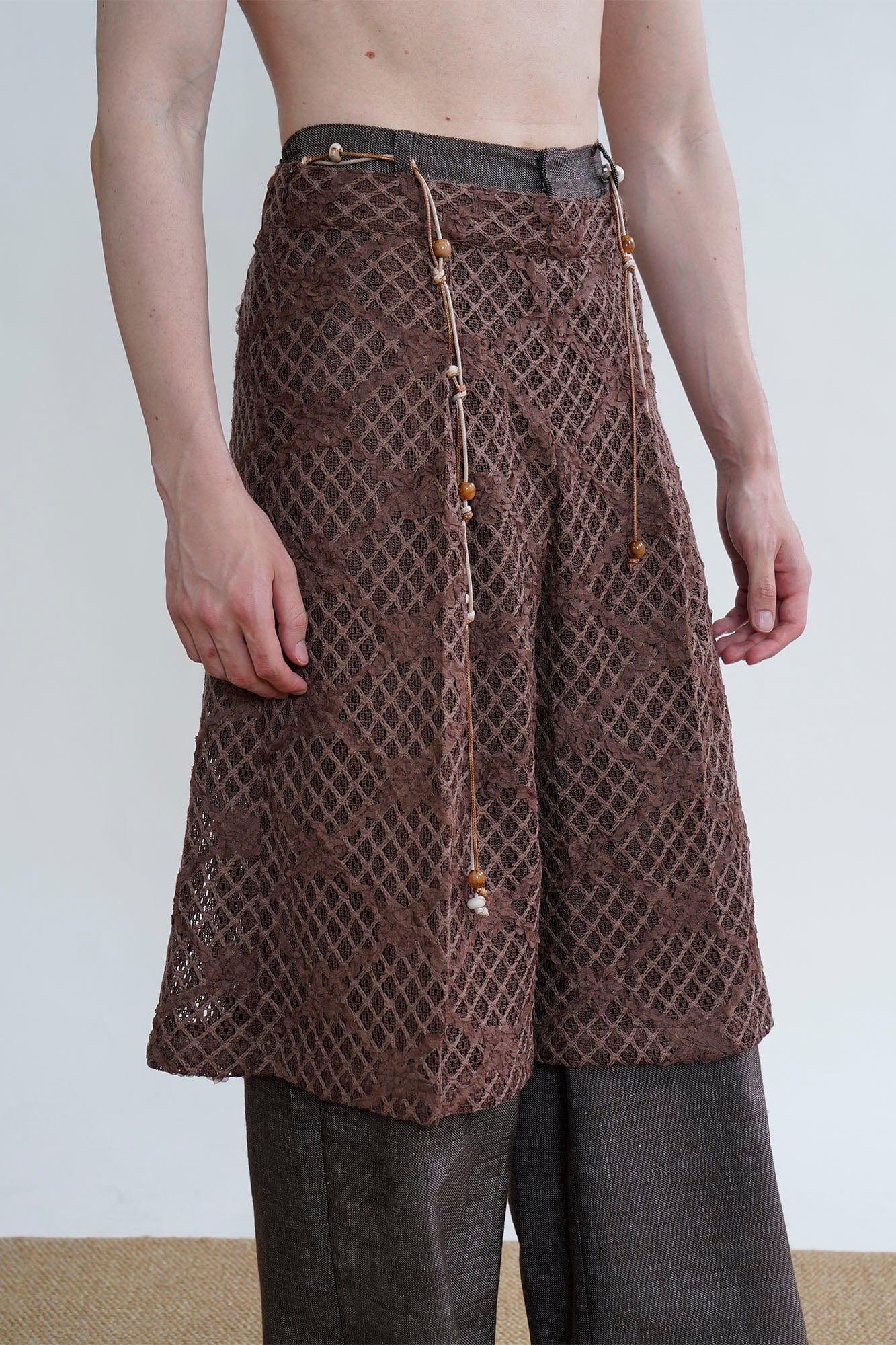 ORAL UTOPIA Crochet Burnt-Out Lace Overlay Shorts, premium urban and streetwear designers apparel on PROJECTISR.com, ORAL UTOPIA