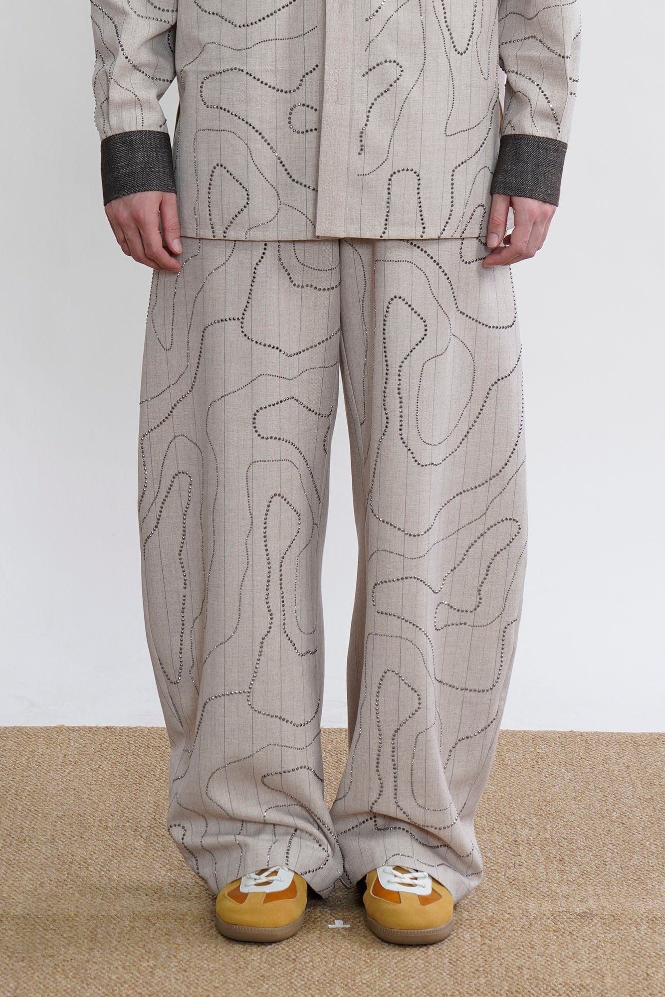 ORAL UTOPIA Topographic Studded Panel Pocket Wide-Leg Pants, premium urban and streetwear designers apparel on PROJECTISR.com, ORAL UTOPIA