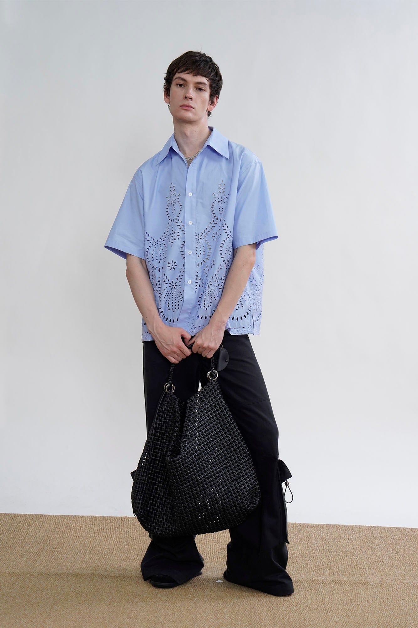 ORAL UTOPIA Geometric Eyelet Embroidery Half Shirt, premium urban and streetwear designers apparel on PROJECTISR.com, ORAL UTOPIA
