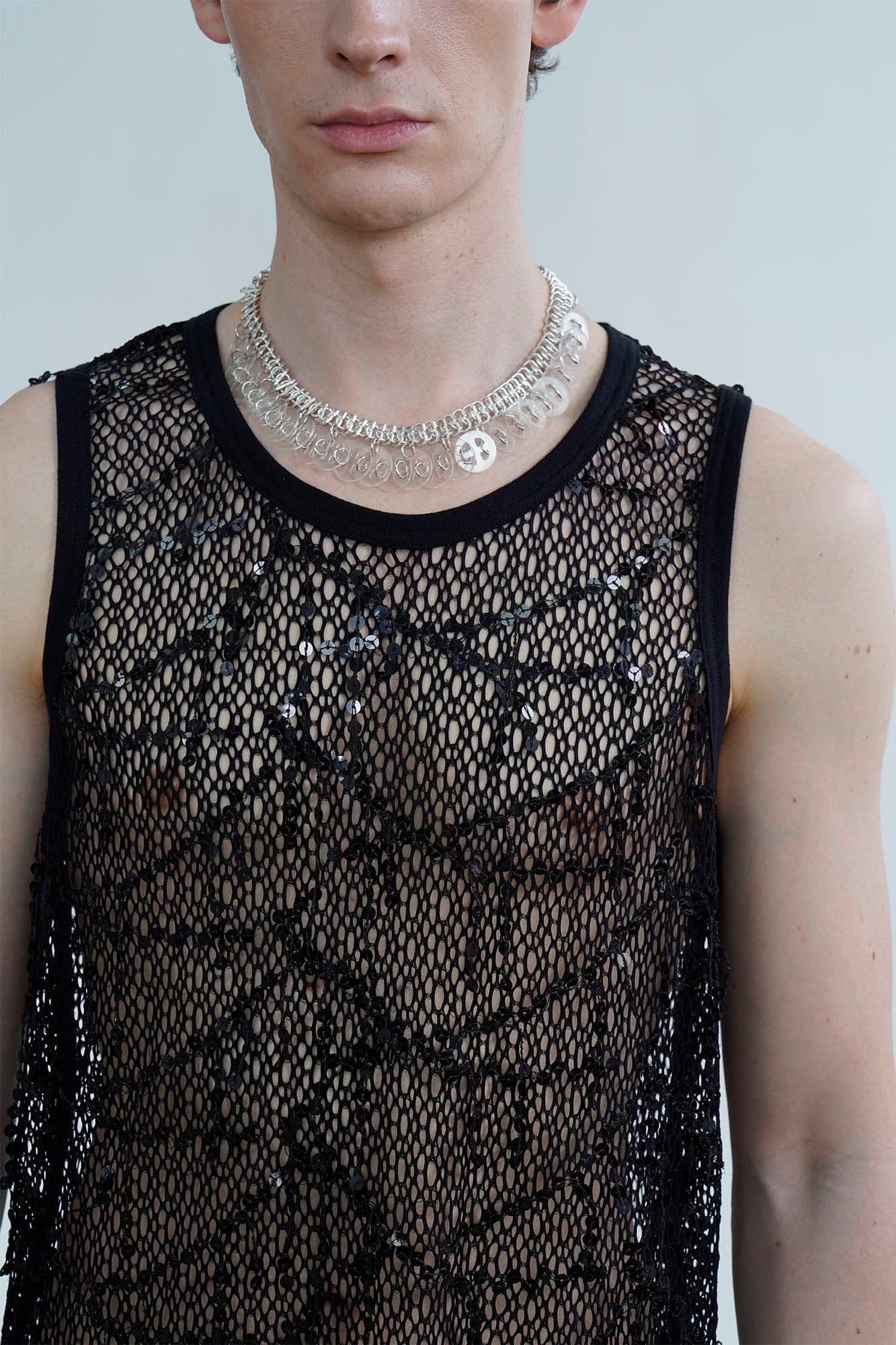 ORAL UTOPIA Fringed Sequin Fishnet Vest, premium urban and streetwear designers apparel on PROJECTISR.com, ORAL UTOPIA
