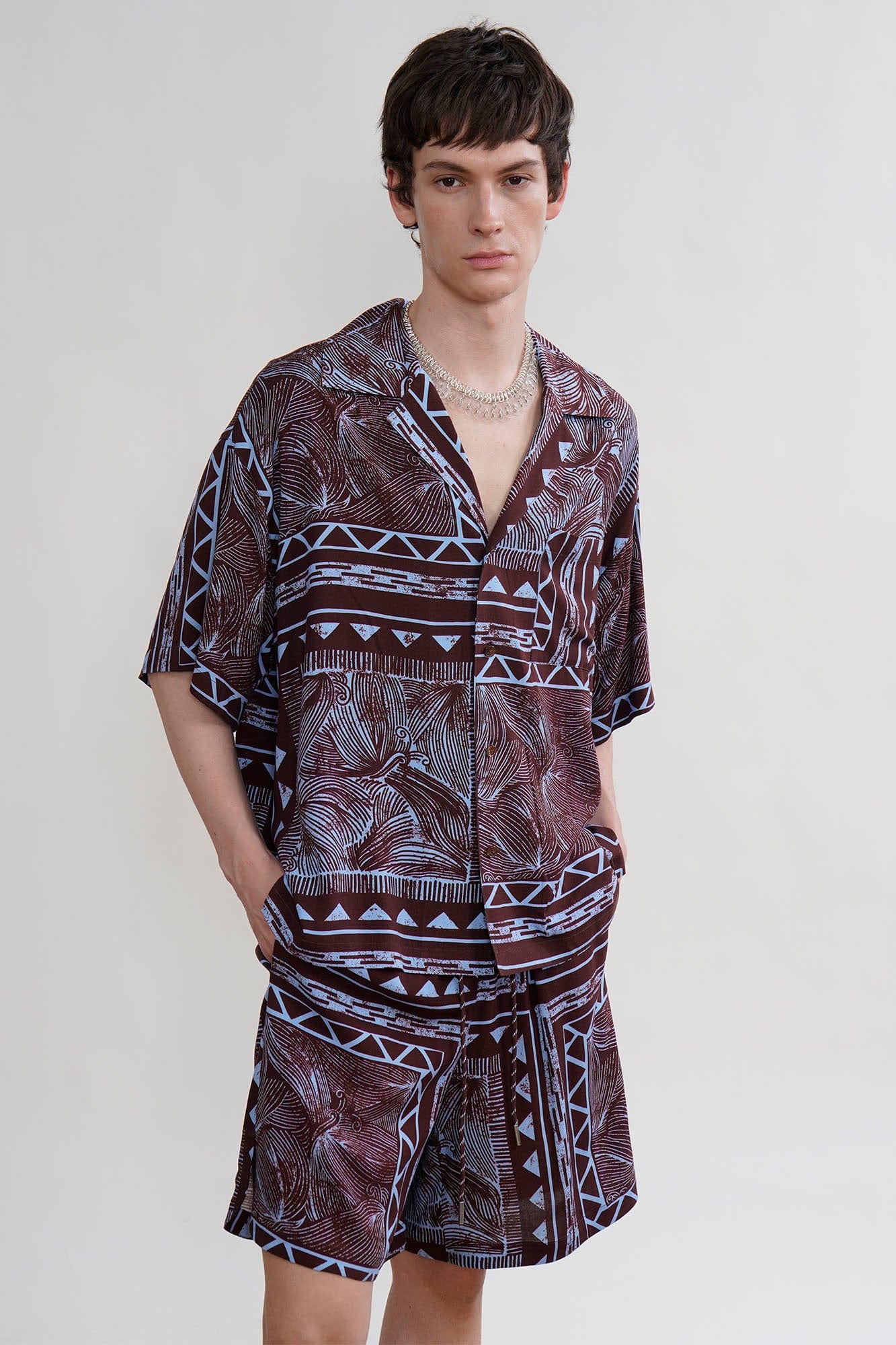 ORAL UTOPIA Paisley Carved Graphic Drawstring Shorts, premium urban and streetwear designers apparel on PROJECTISR.com, ORAL UTOPIA