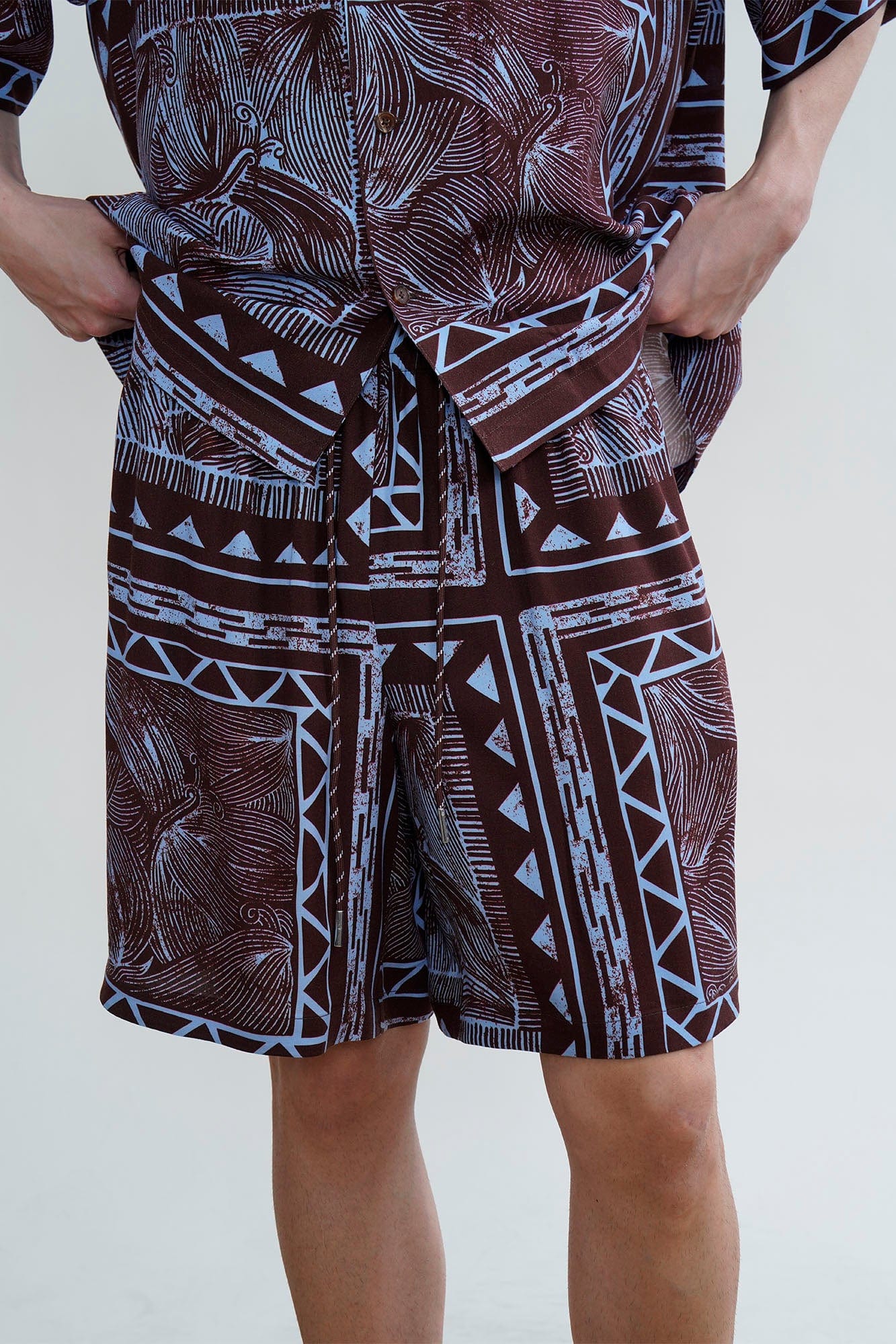 ORAL UTOPIA Paisley Carved Graphic Drawstring Shorts, premium urban and streetwear designers apparel on PROJECTISR.com, ORAL UTOPIA