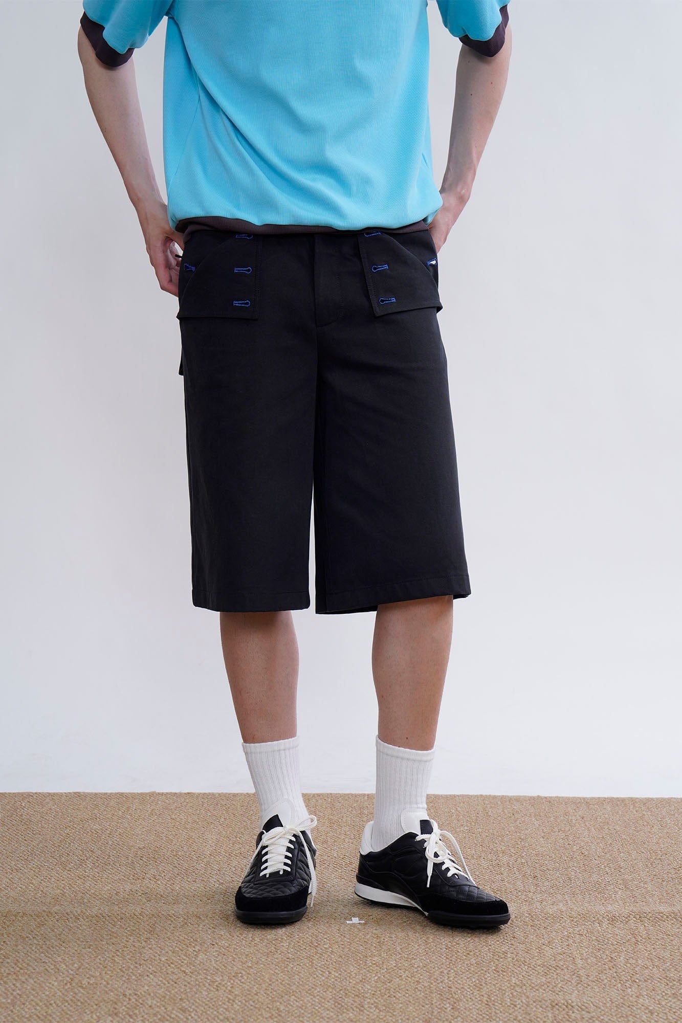 ORAL UTOPIA Contrast Stitch Flap Pocket Straight-Leg Shorts, premium urban and streetwear designers apparel on PROJECTISR.com, ORAL UTOPIA
