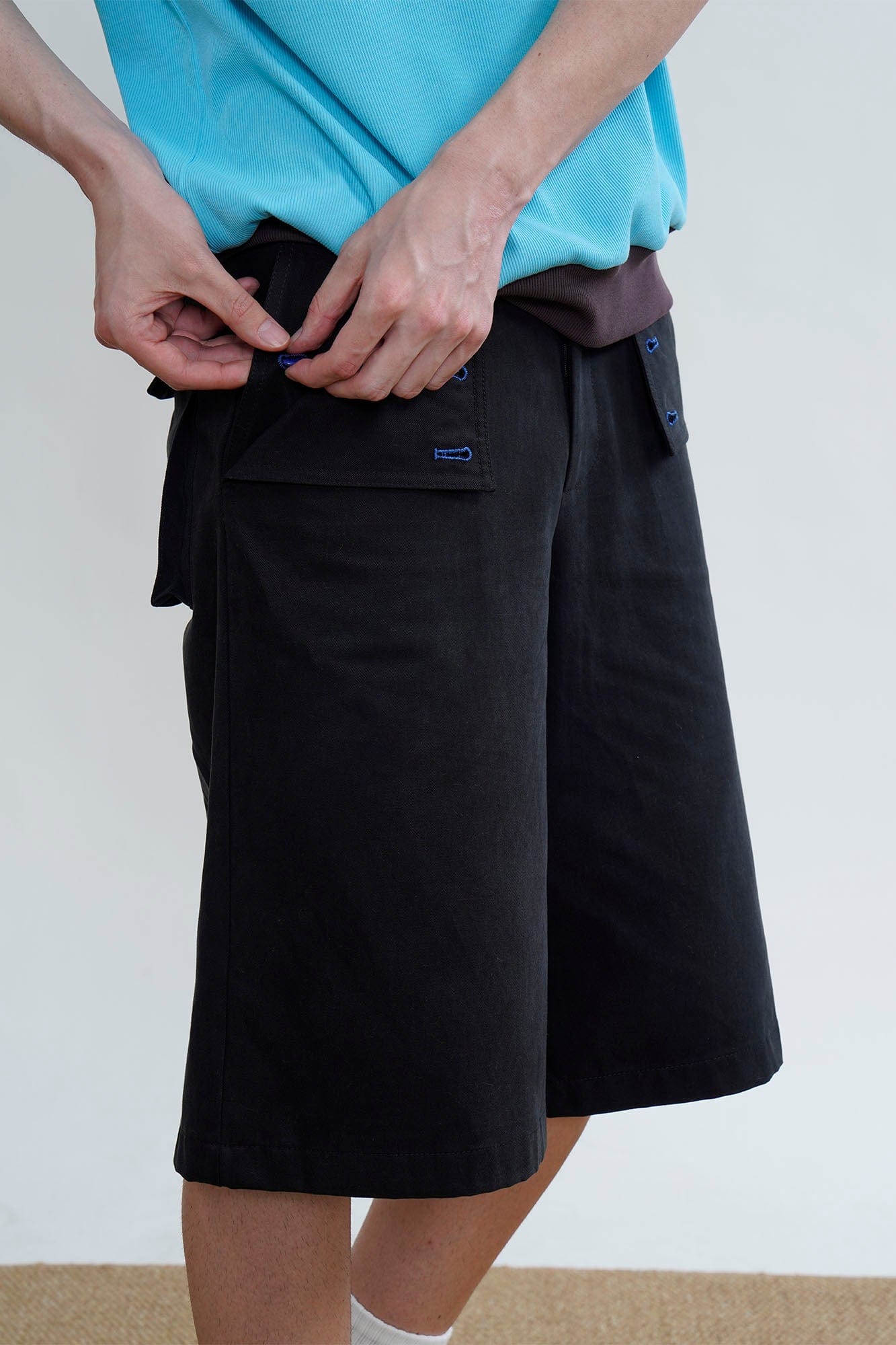 ORAL UTOPIA Contrast Stitch Flap Pocket Straight-Leg Shorts, premium urban and streetwear designers apparel on PROJECTISR.com, ORAL UTOPIA