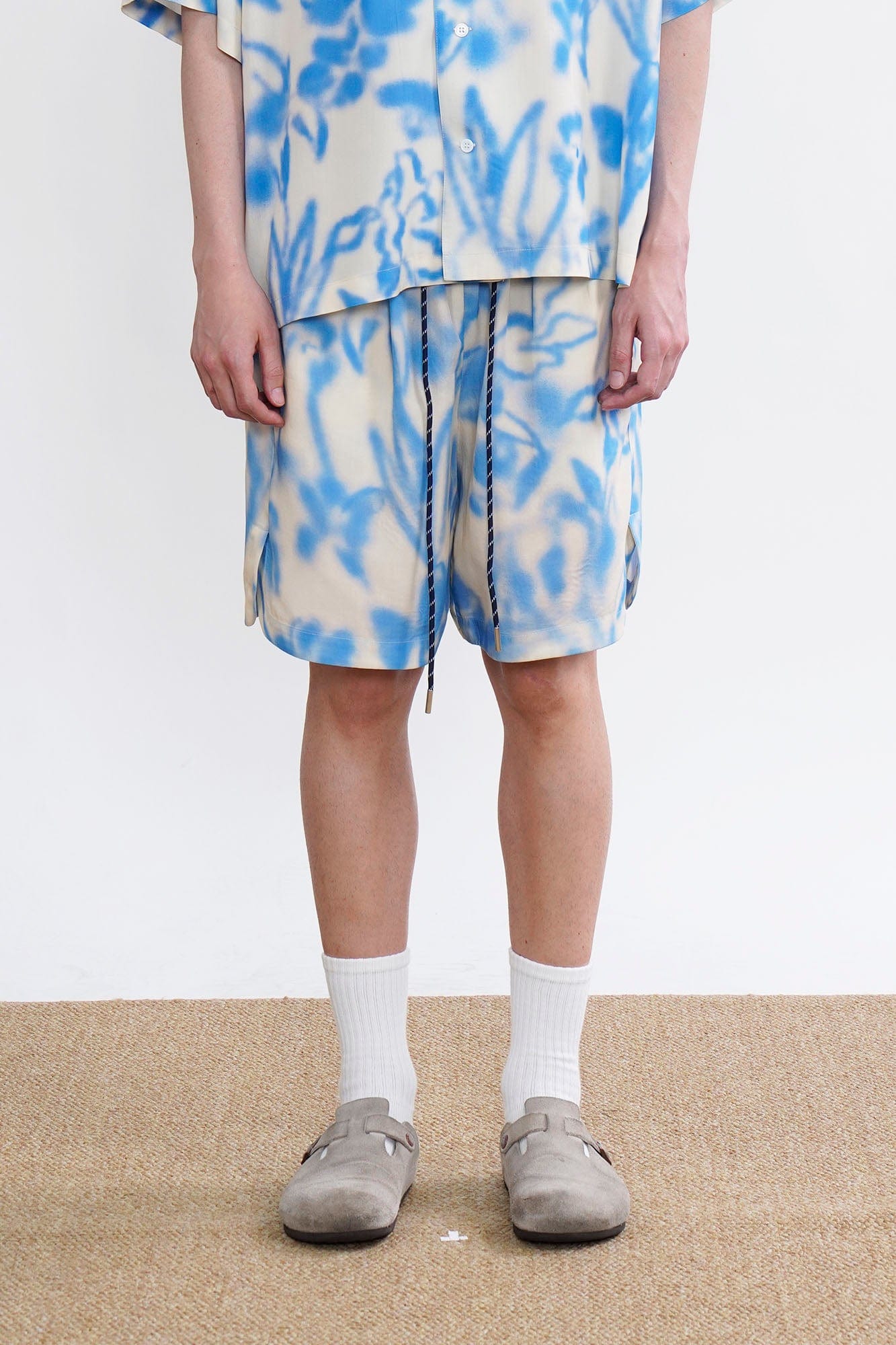ORAL UTOPIA Airbrushed Floral Tencel Drawstring Shorts, premium urban and streetwear designers apparel on PROJECTISR.com, ORAL UTOPIA