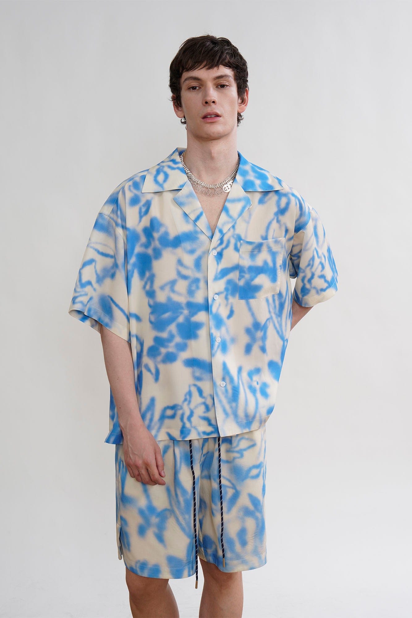ORAL UTOPIA Airbrushed Floral Tencel Cuban Half Shirt, premium urban and streetwear designers apparel on PROJECTISR.com, ORAL UTOPIA