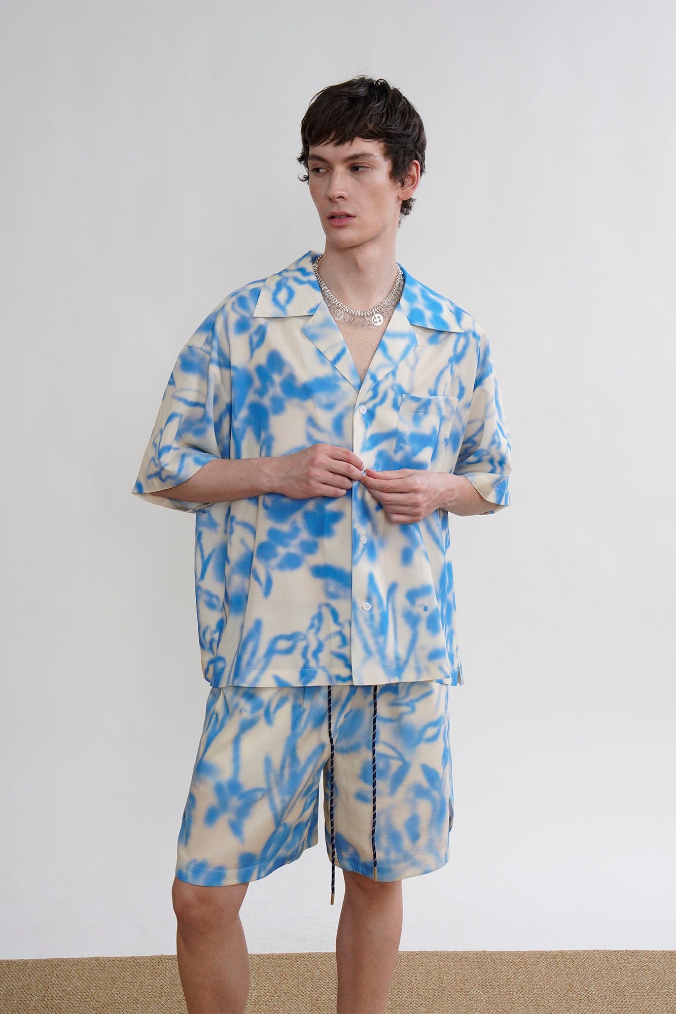 ORAL UTOPIA Airbrushed Floral Tencel Cuban Half Shirt, premium urban and streetwear designers apparel on PROJECTISR.com, ORAL UTOPIA