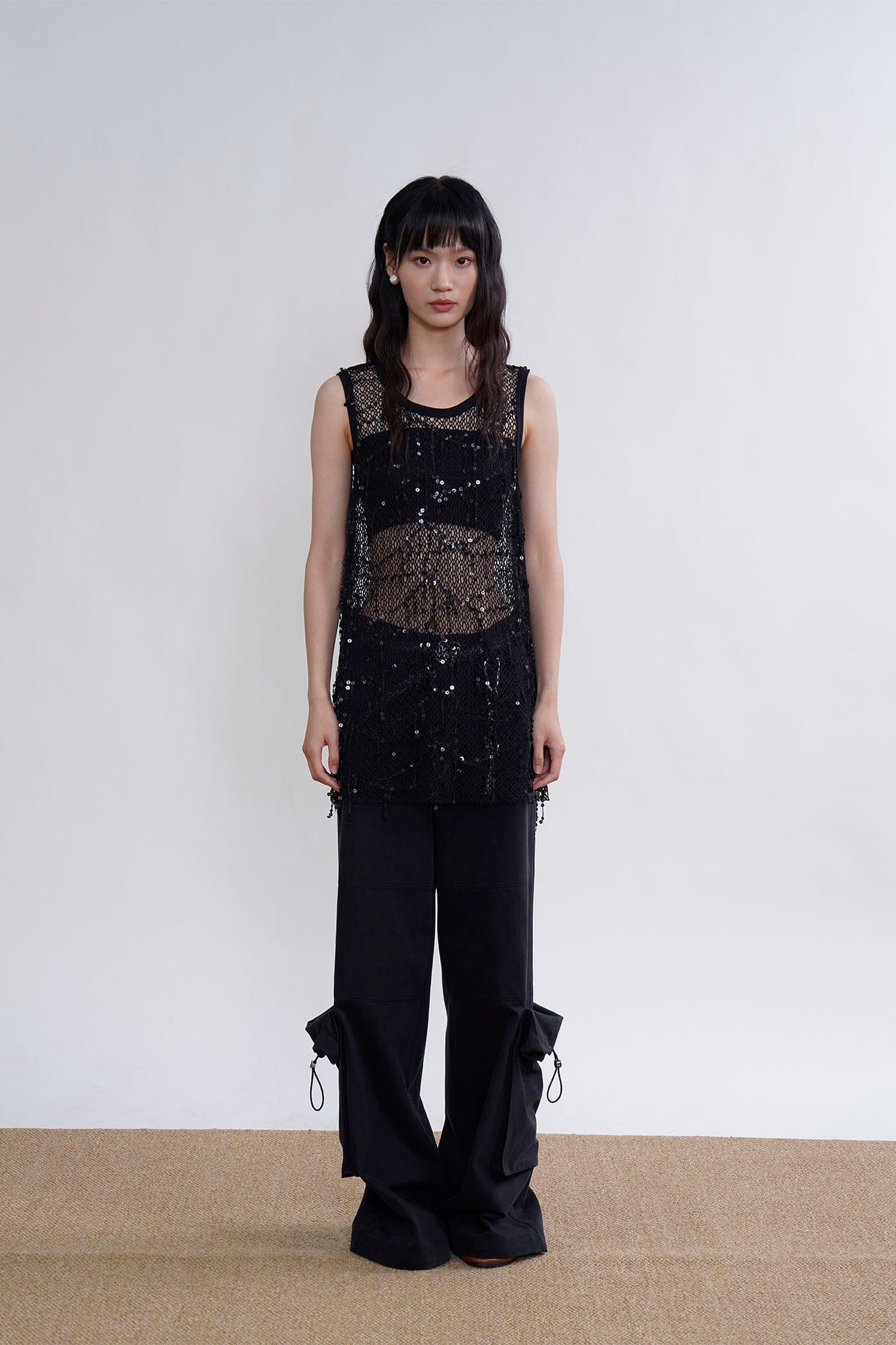 ORAL UTOPIA Fringed Sequin Fishnet Vest, premium urban and streetwear designers apparel on PROJECTISR.com, ORAL UTOPIA