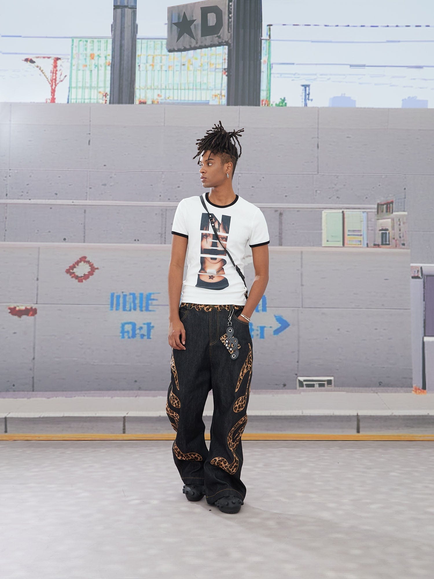 DND4DES Leopard Music Note Patch Baggy Jeans, premium urban and streetwear designers apparel on PROJECTISR.com, DND4DES