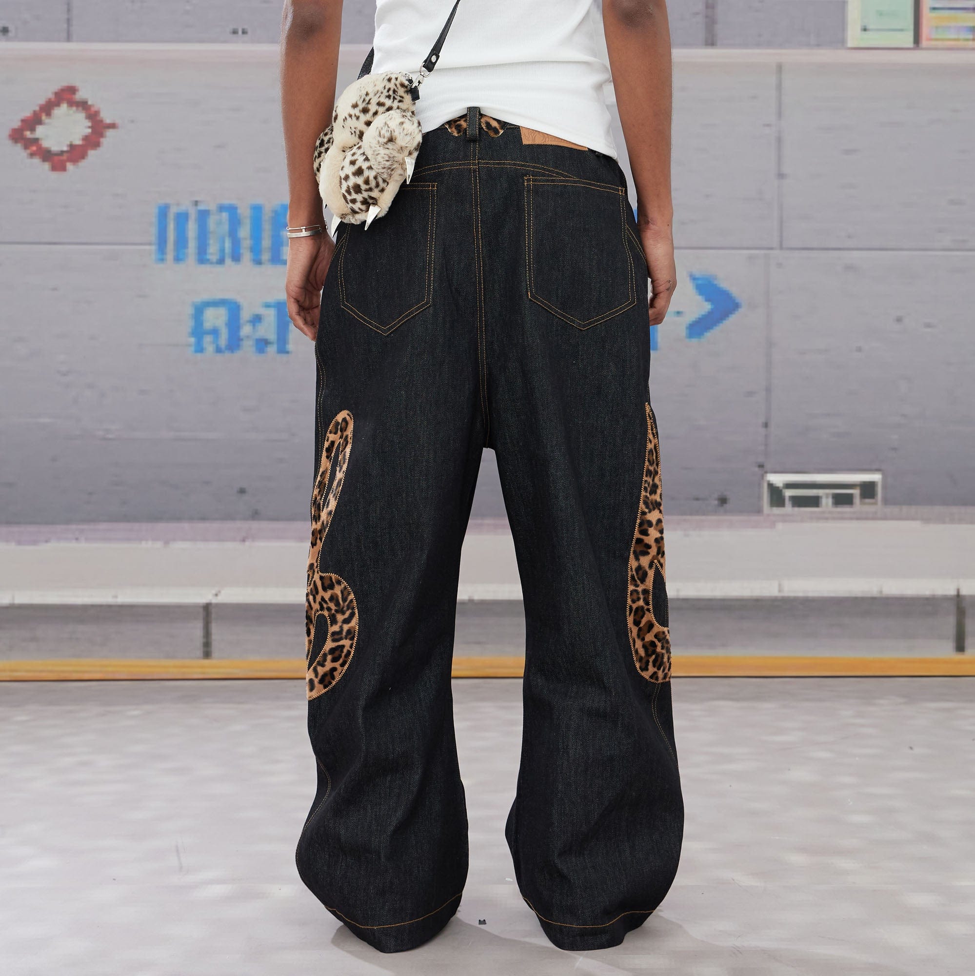 DND4DES Leopard Music Note Patch Baggy Jeans, premium urban and streetwear designers apparel on PROJECTISR.com, DND4DES
