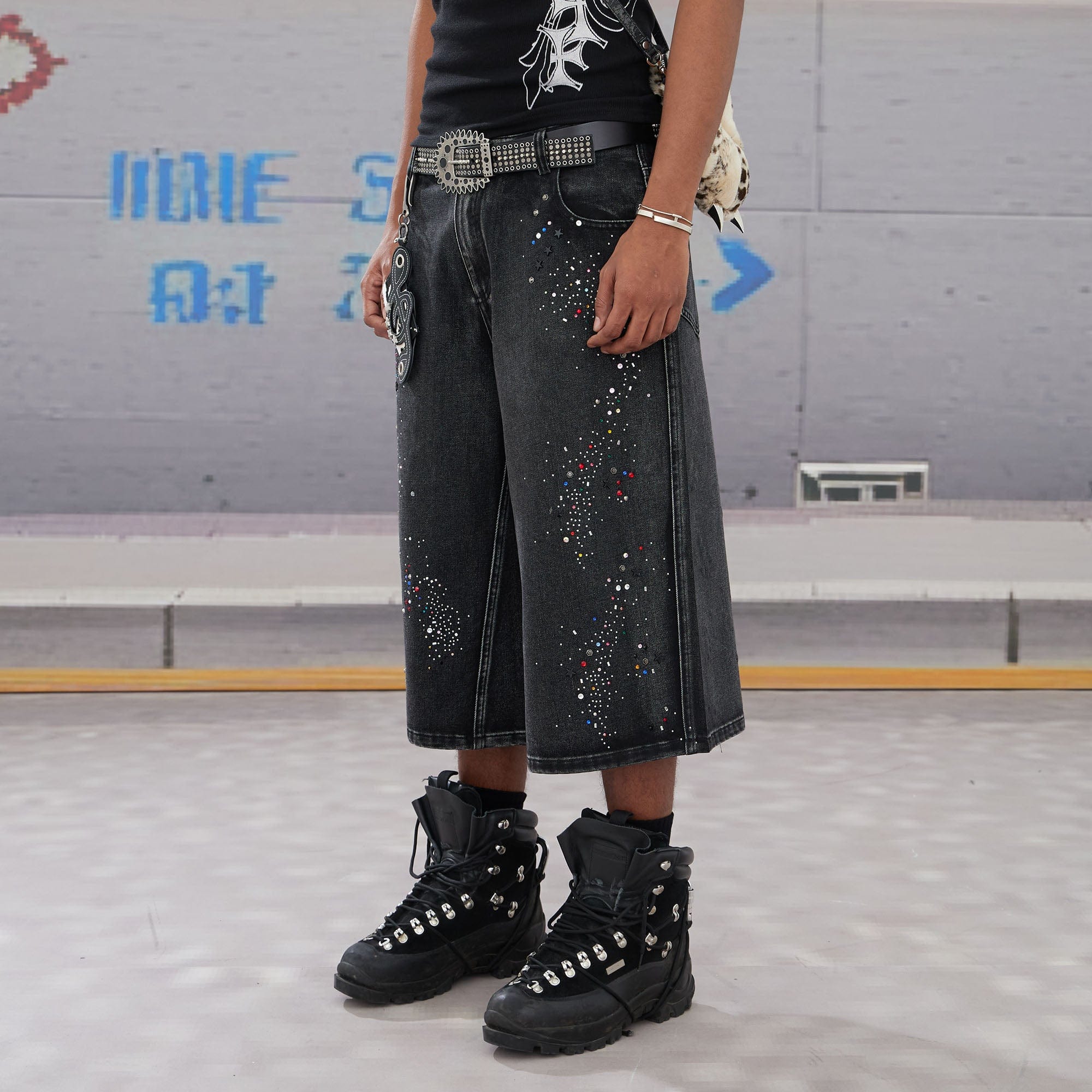DND4DES Diamond Washed Spliced Oversized Shorts