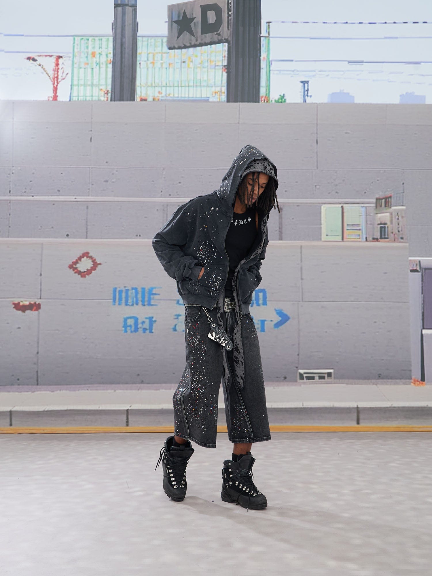 DND4DES Diamond Washed Spliced Oversized Shorts