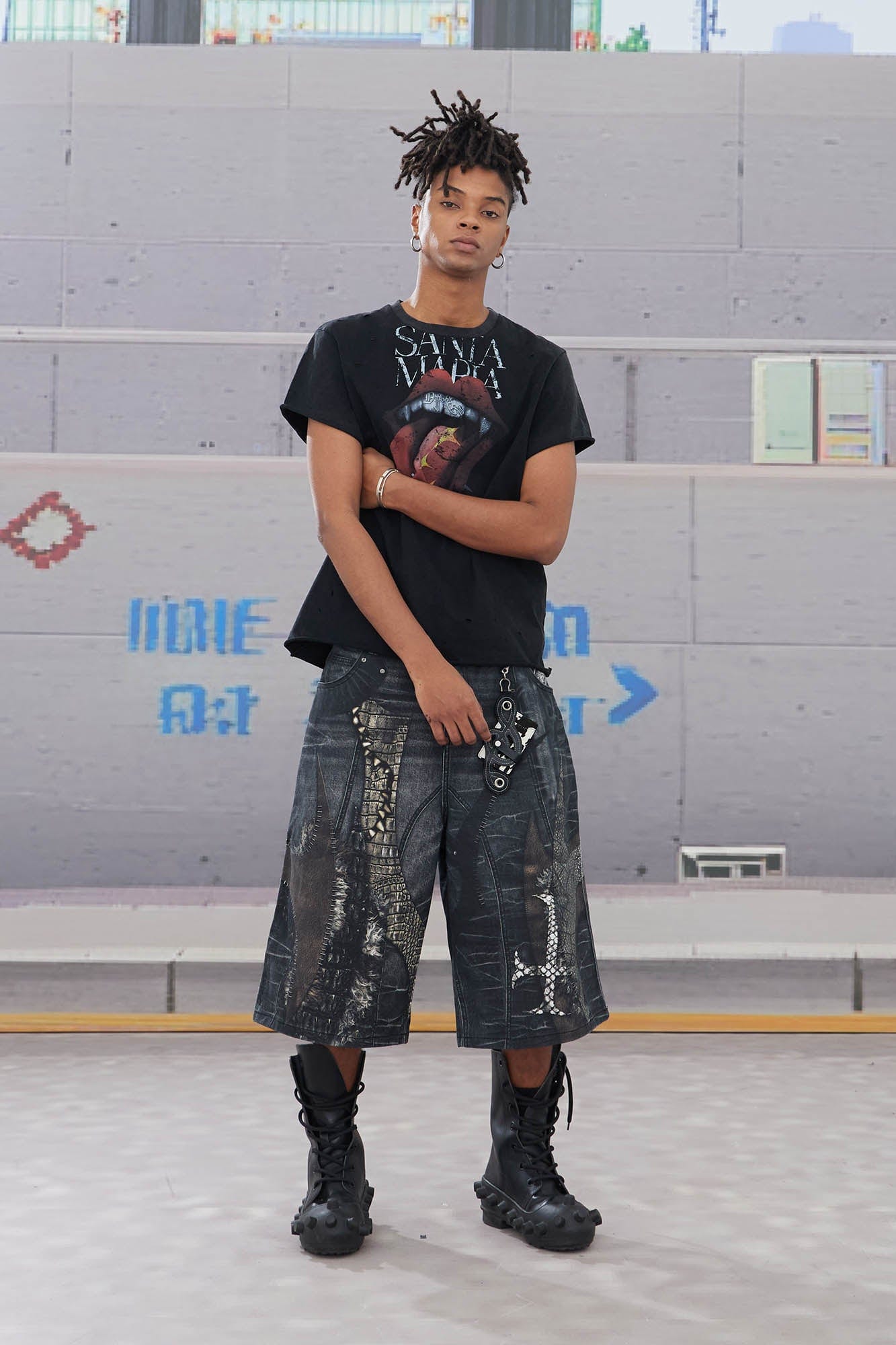 DND4DES Croc Cross Panel Washed Bermuda Denim Shorts, premium urban and streetwear designers apparel on PROJECTISR.com, DND4DES