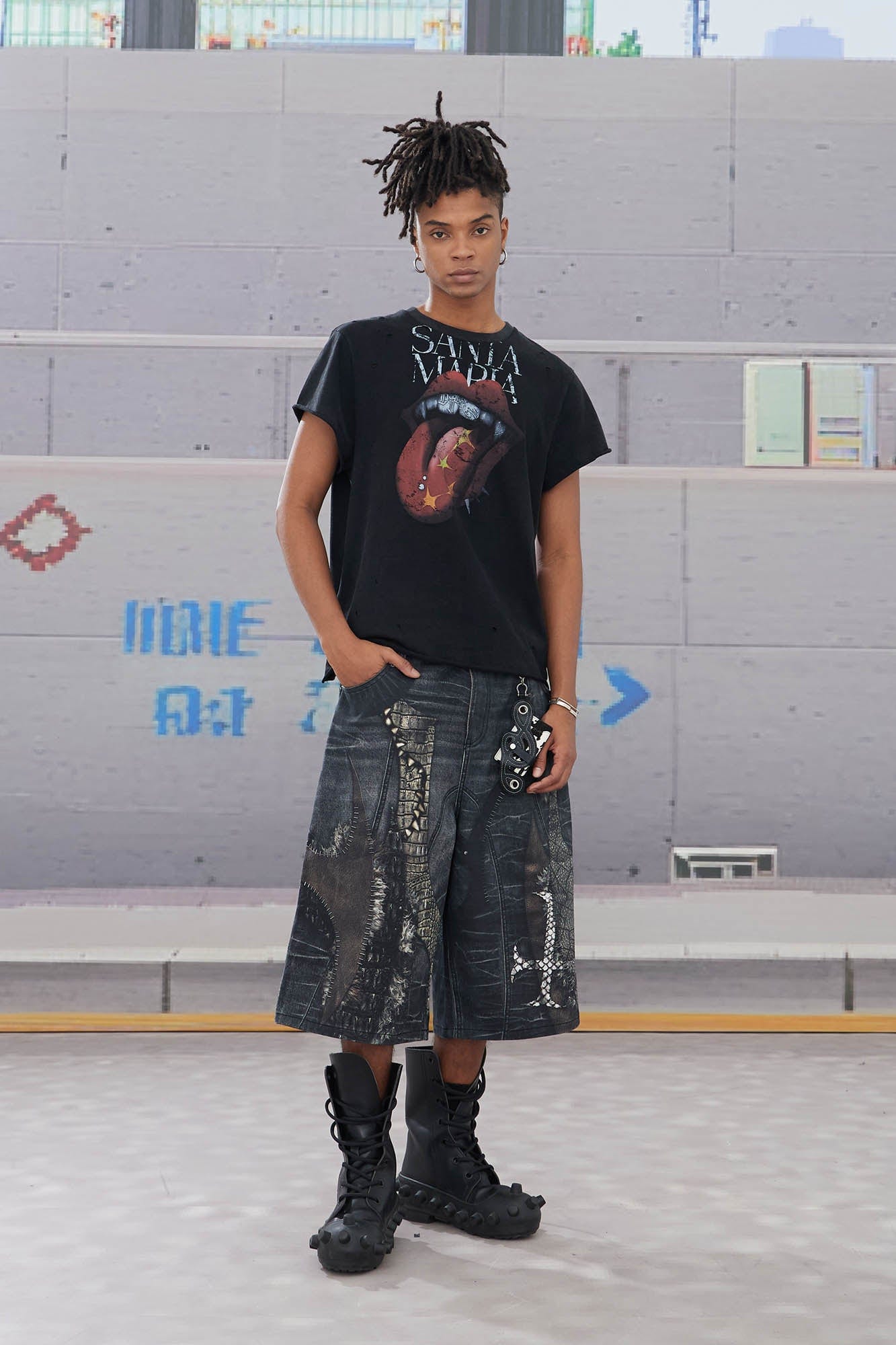 DND4DES Croc Cross Panel Washed Bermuda Denim Shorts, premium urban and streetwear designers apparel on PROJECTISR.com, DND4DES