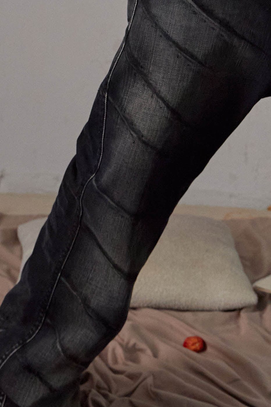 DND4DES Scratch Marks Distressed Flared Jeans Black, premium urban and streetwear designers apparel on PROJECTISR.com, DND4DES