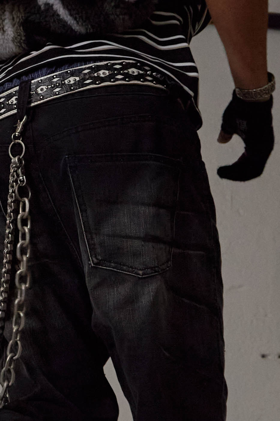DND4DES Scratch Marks Distressed Flared Jeans Black, premium urban and streetwear designers apparel on PROJECTISR.com, DND4DES