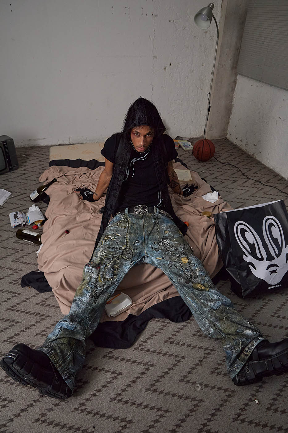 DND4DES Gems&Metals Rotten Distressed Flared Jeans, premium urban and streetwear designers apparel on PROJECTISR.com, DND4DES