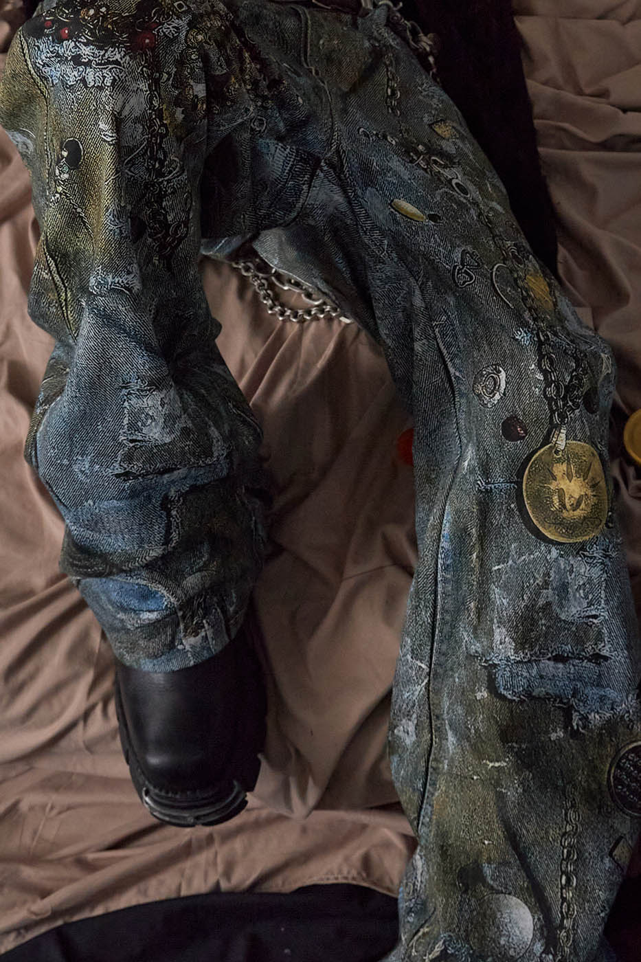 DND4DES Gems&Metals Rotten Distressed Flared Jeans, premium urban and streetwear designers apparel on PROJECTISR.com, DND4DES