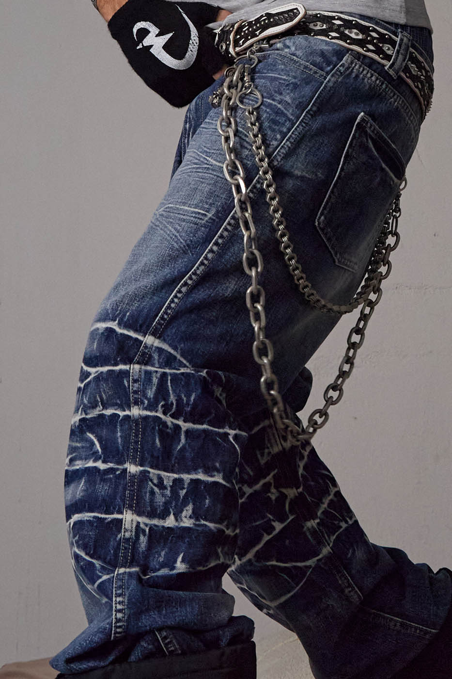 DND4DES Lightning-Creased Flared Jeans Blue, premium urban and streetwear designers apparel on PROJECTISR.com, DND4DES