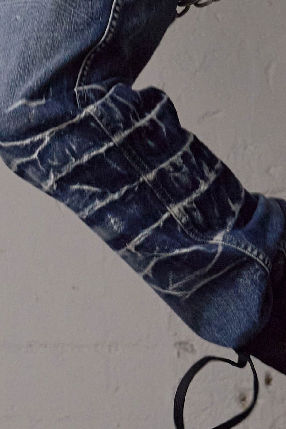 DND4DES Lightning-Creased Flared Jeans Blue, premium urban and streetwear designers apparel on PROJECTISR.com, DND4DES