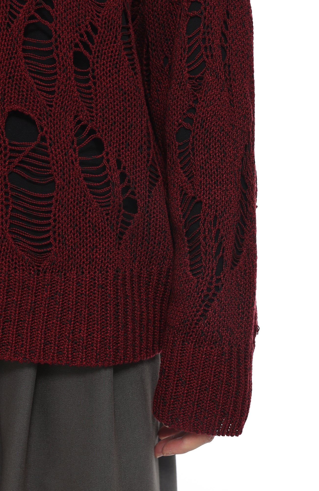 ROARINGWILD A ARCH Distressed Hollowed-Knit Sweater