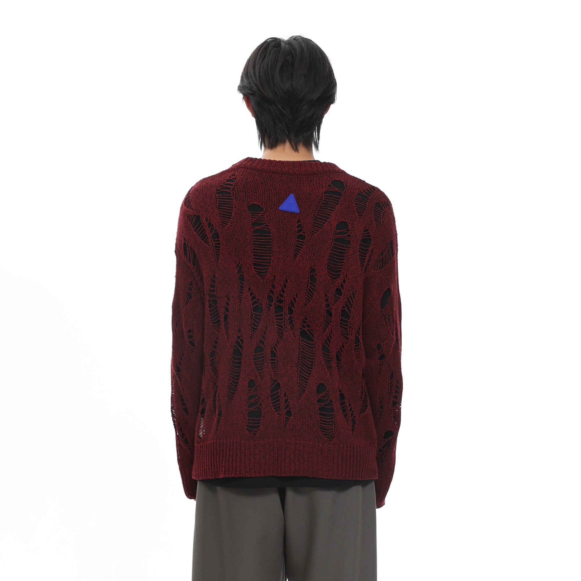 ROARINGWILD A ARCH Distressed Hollowed-Knit Sweater